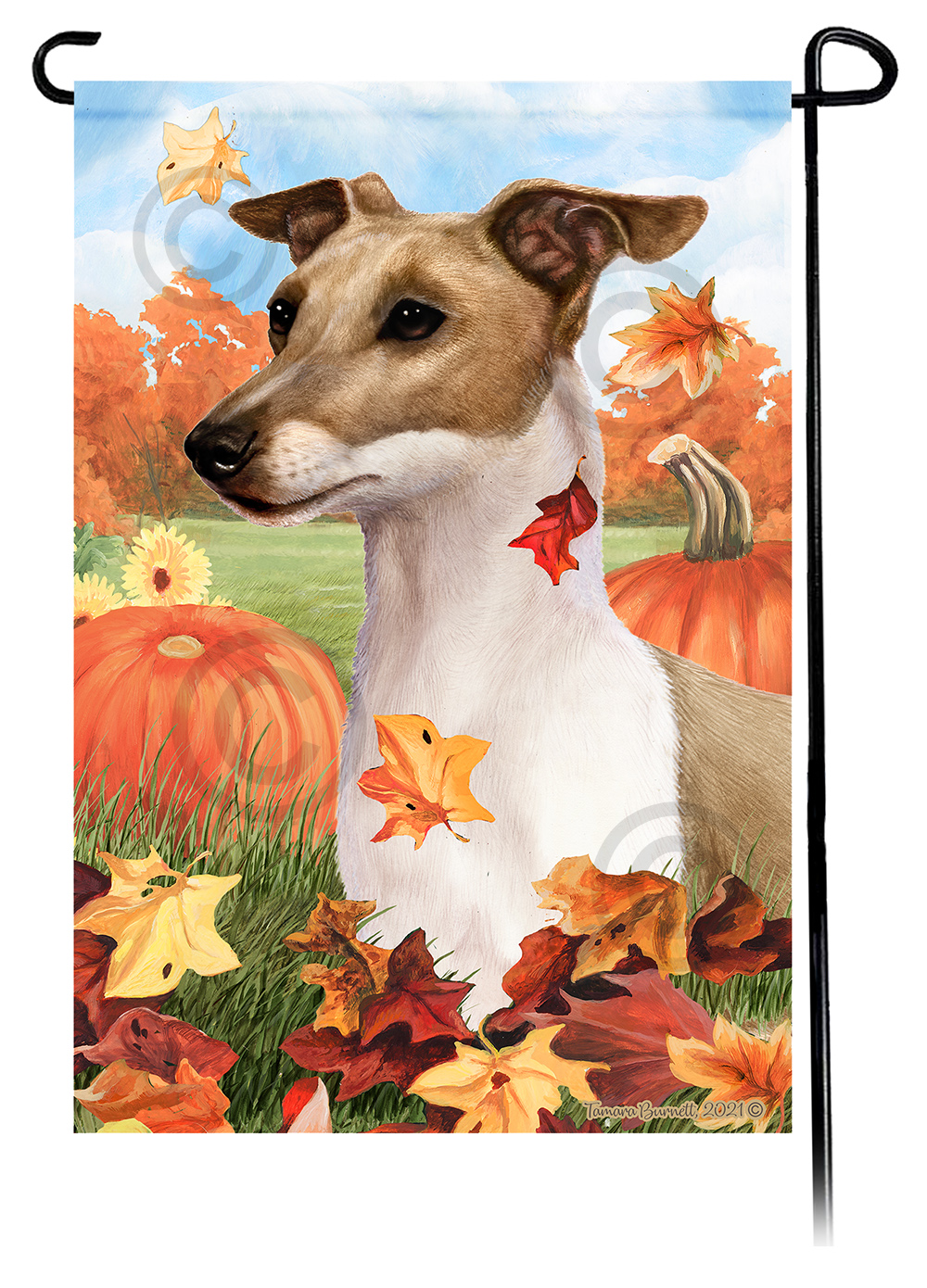 Italian Greyhound Fawn & White Falling Leaves - Garden Flag image