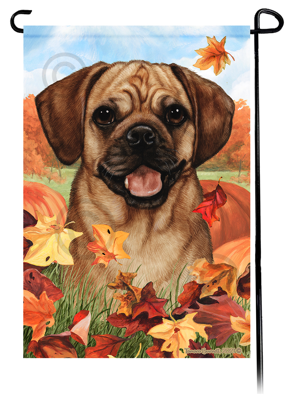 Puggle Fawn Falling Leaves - Garden Flag image