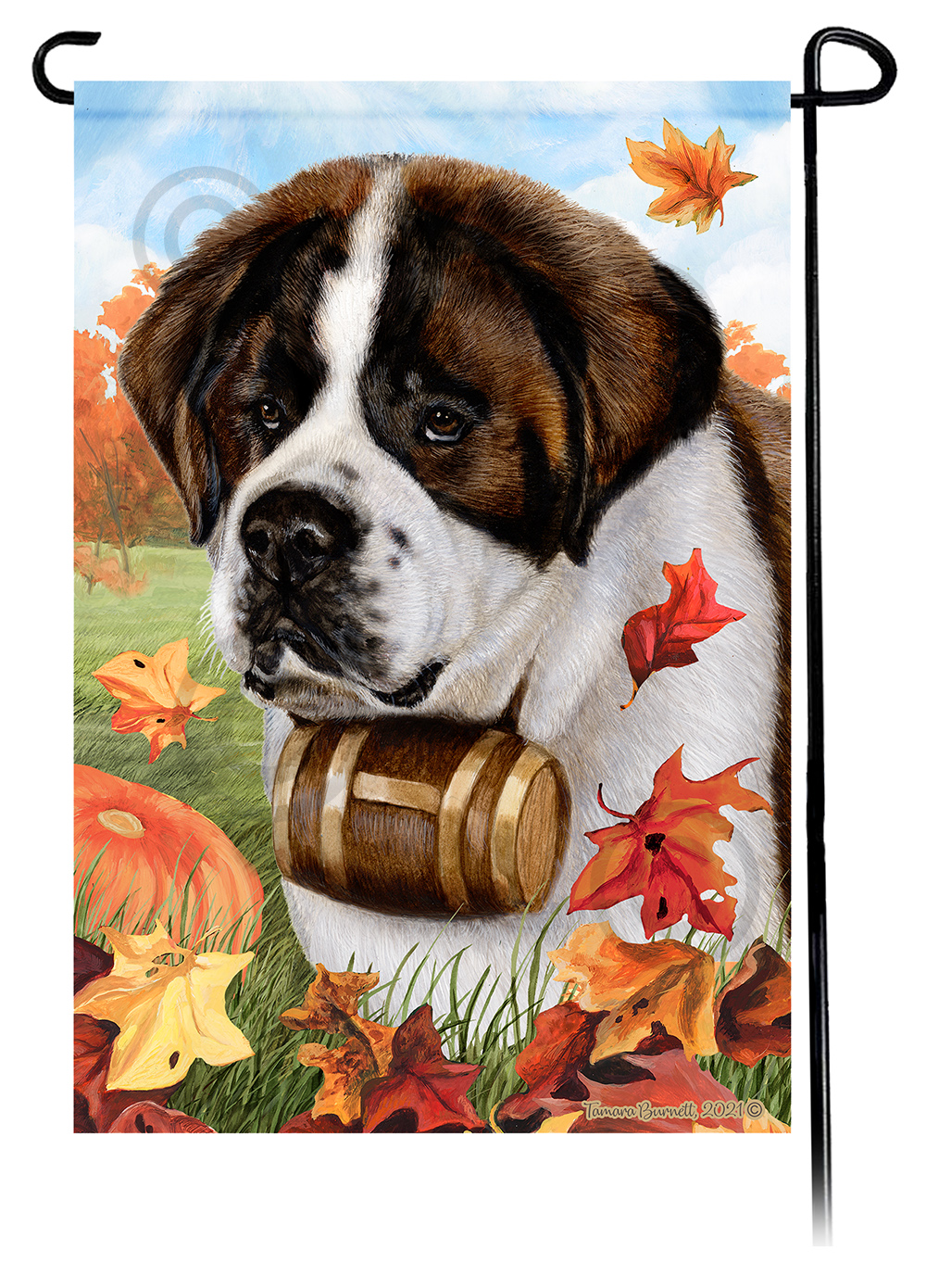 Saint Bernard Falling Leaves - Garden Flag image