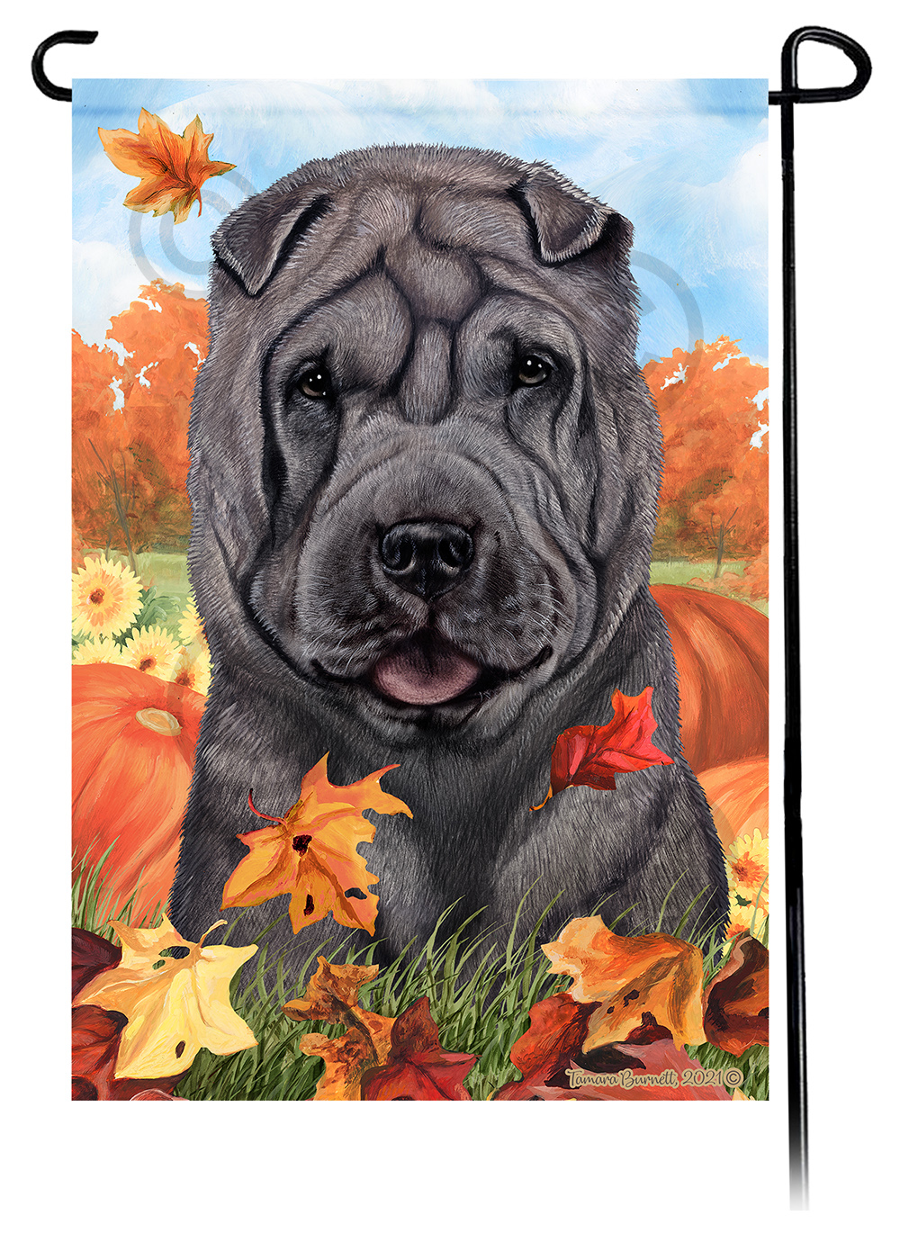 Shar Pei Blue Falling Leaves - Garden Flag image