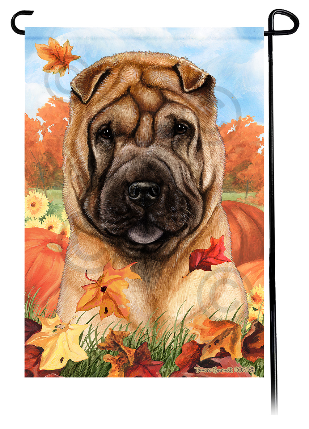 Shar Pei Fawn Falling Leaves - Garden Flag image