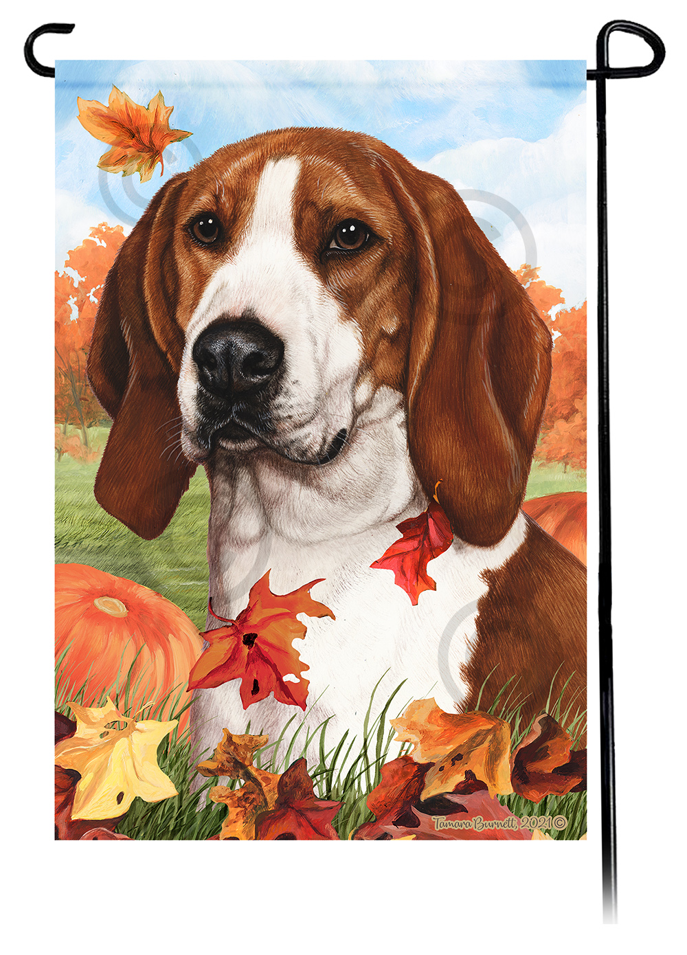 Coonhound Treeing Walker Falling Leaves - Garden Flag image