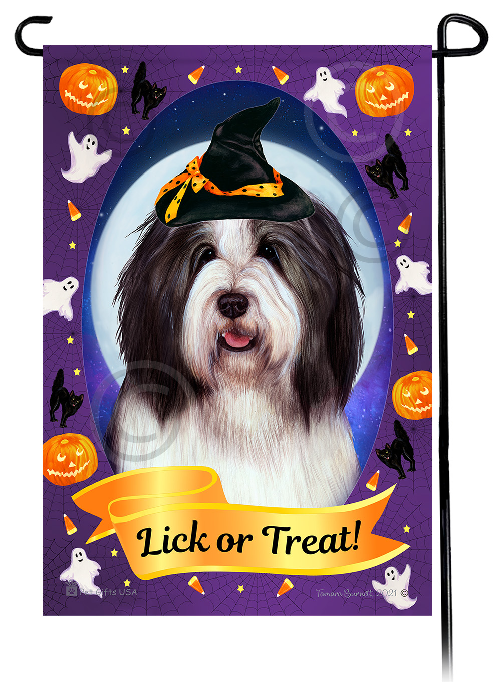 Bearded Collie (Black And White) - Halloween Howls Garden Flag