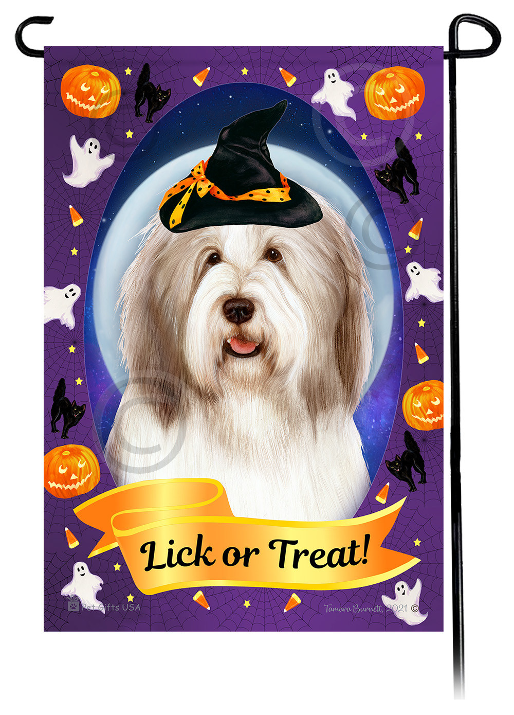 Bearded Collie (Light Liver And White) - Halloween Howls Garden Flag