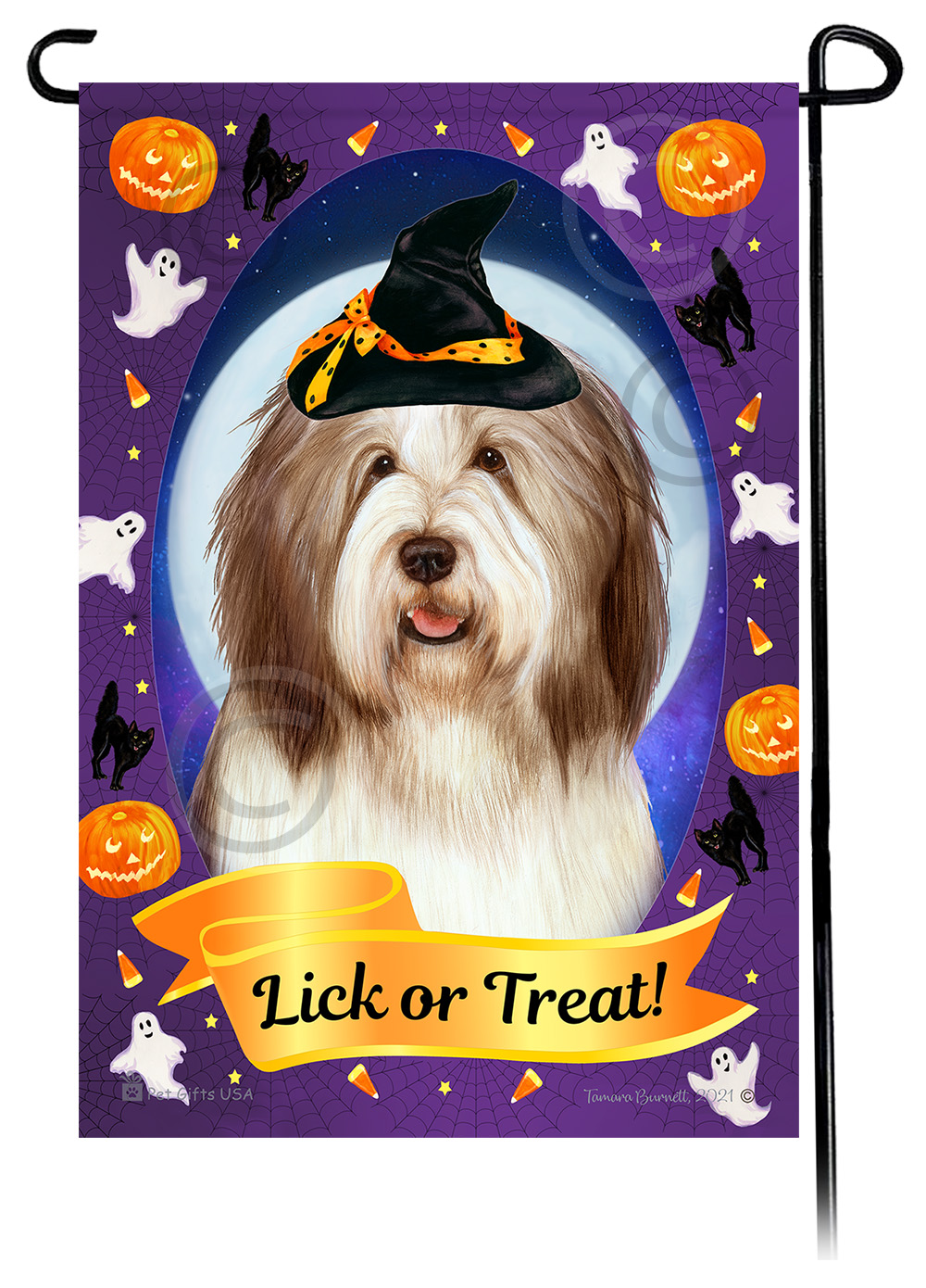 Bearded Collie (Liver And White) - Halloween Howls Garden Flag