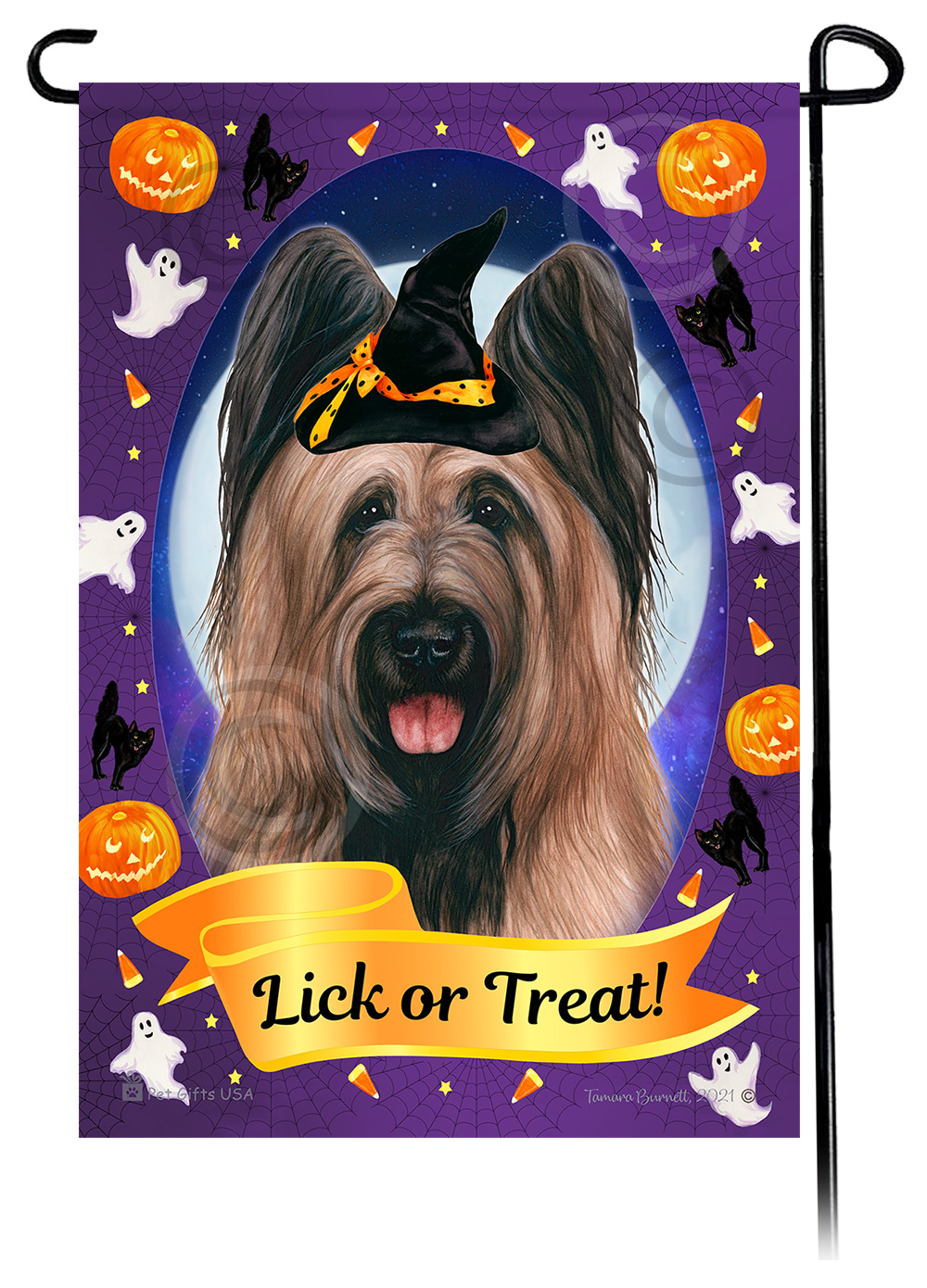Briard (Fawn Cropped) - Halloween Howls Garden Flag