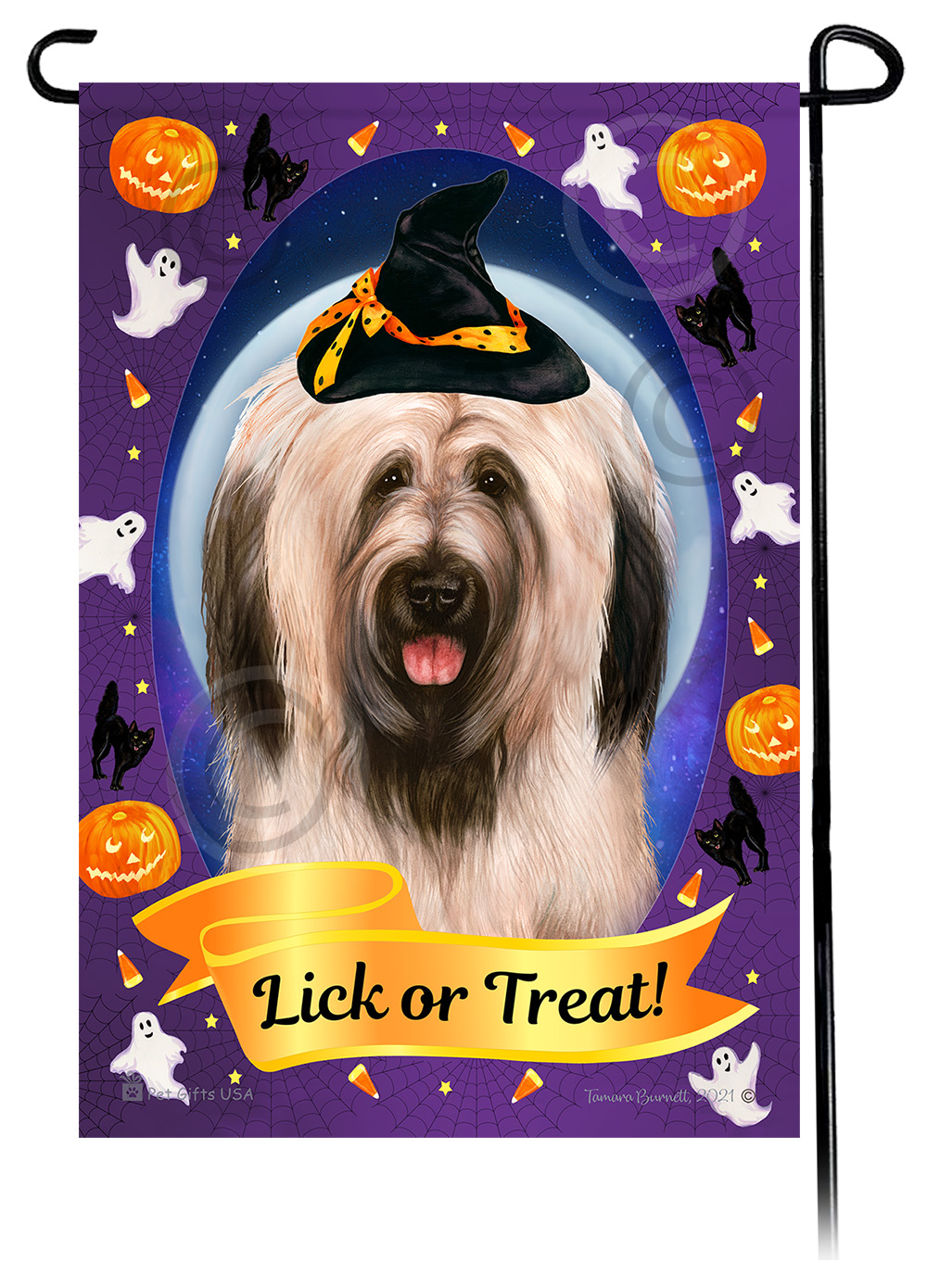 Briard (Light Fawn Uncropped) - Halloween Howls Garden Flag