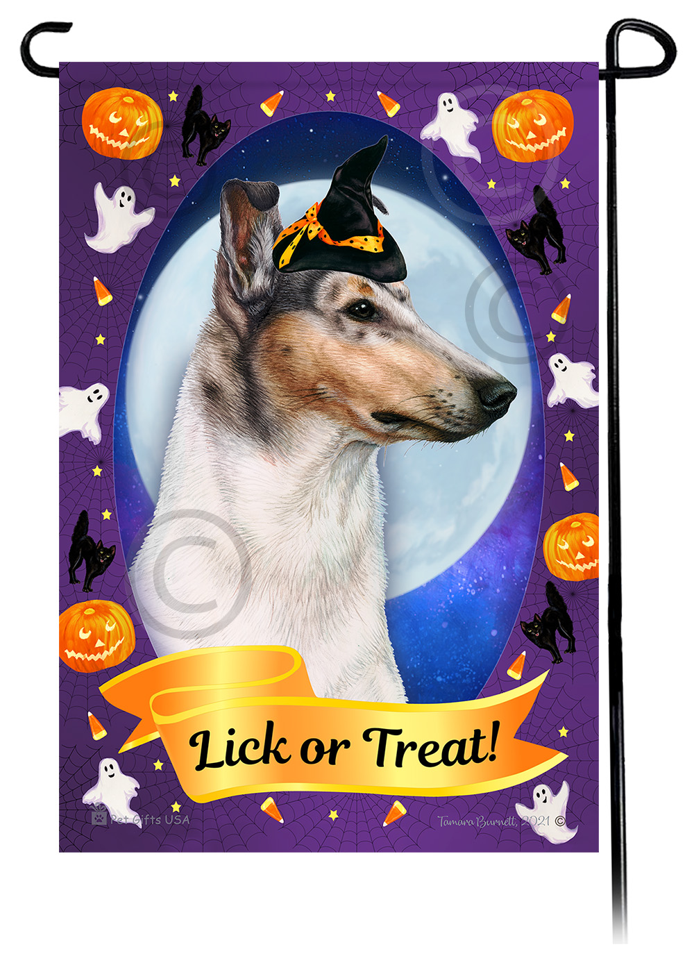 Smooth Collie (Blue Merle) - Halloween Howls Garden Flag