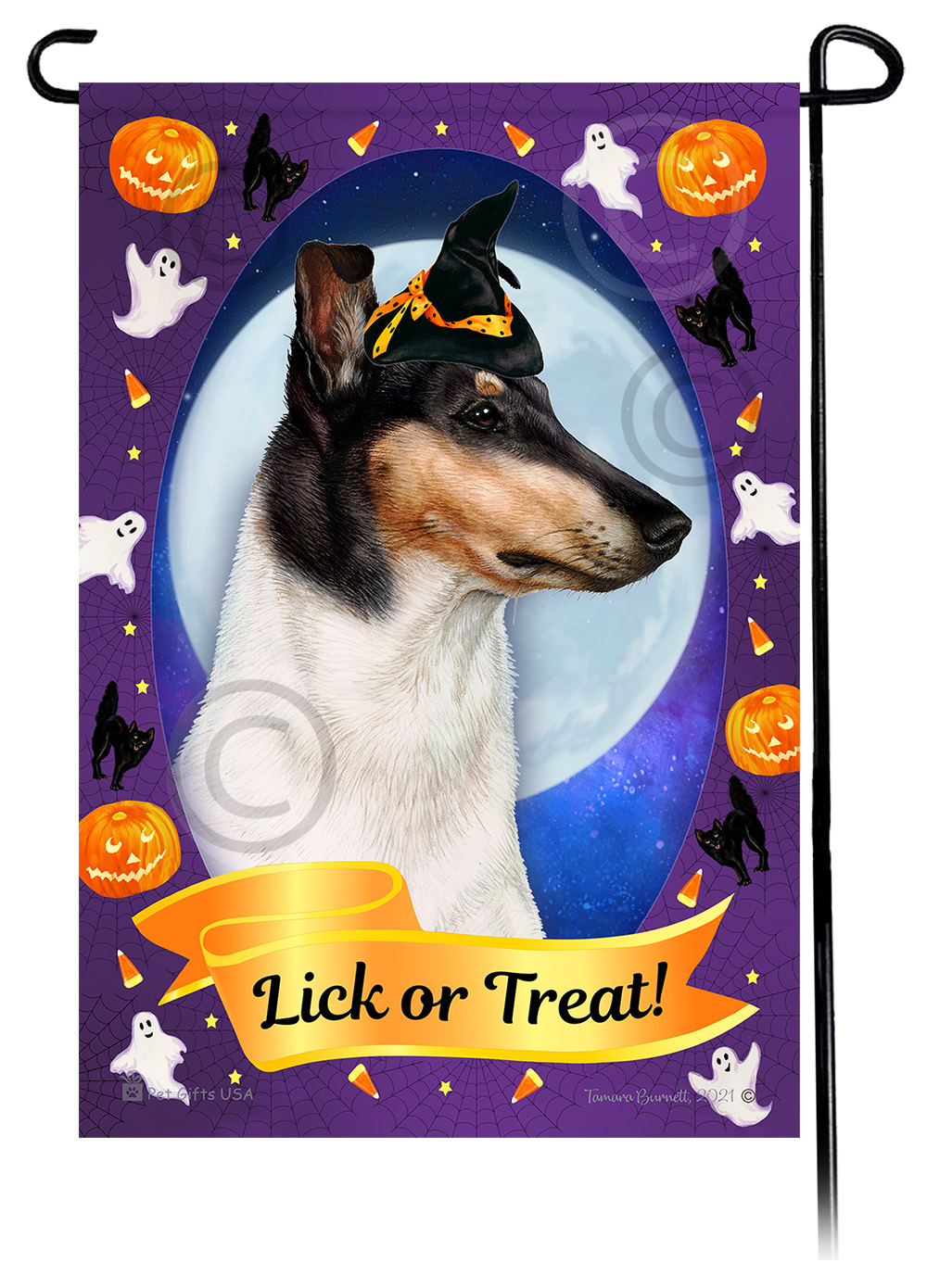 Smooth Collie (Tricolor) - Halloween Howls Garden Flag