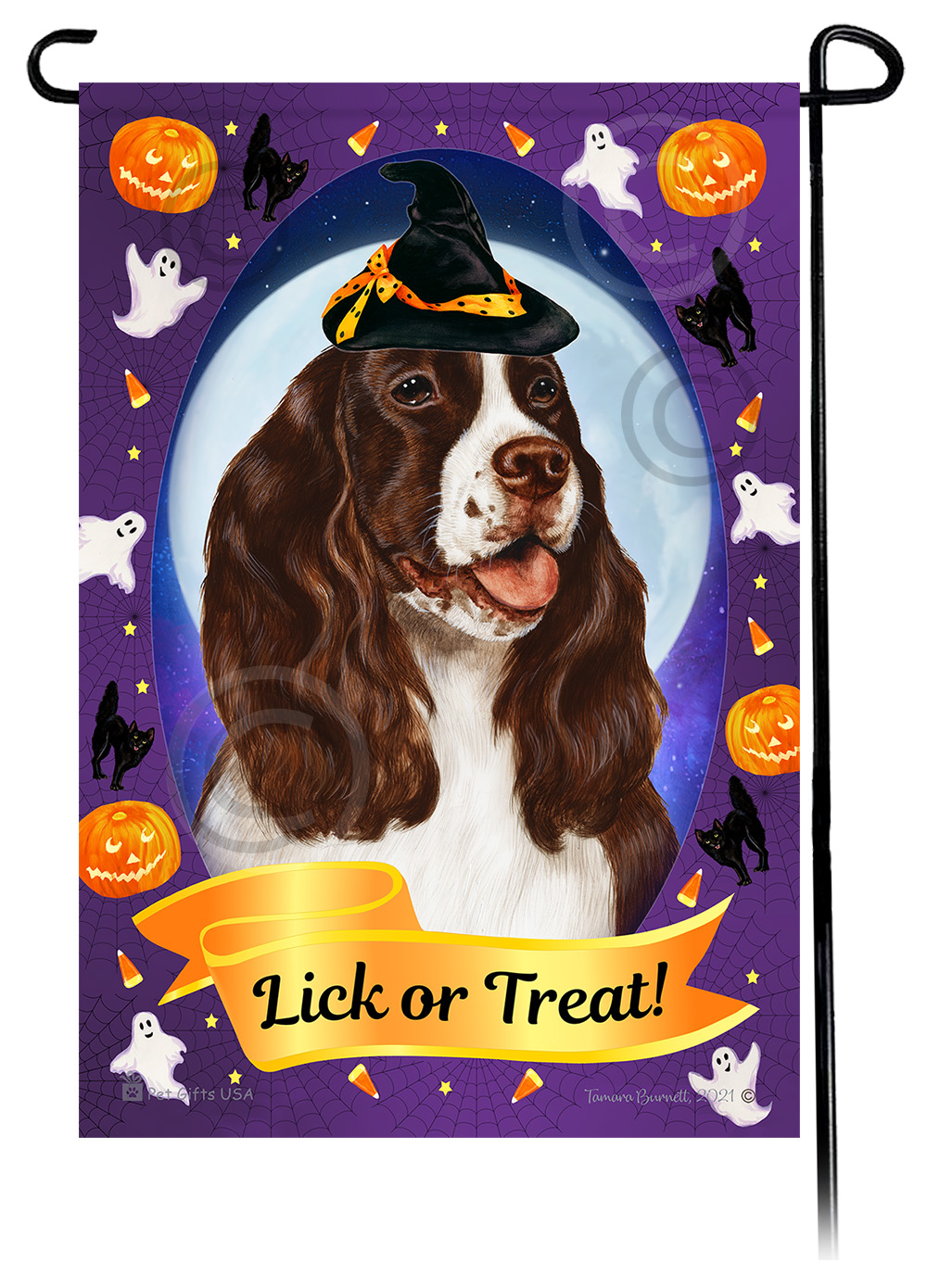 Springer Spaniel (Liver And White) - Halloween Howls Garden Flag