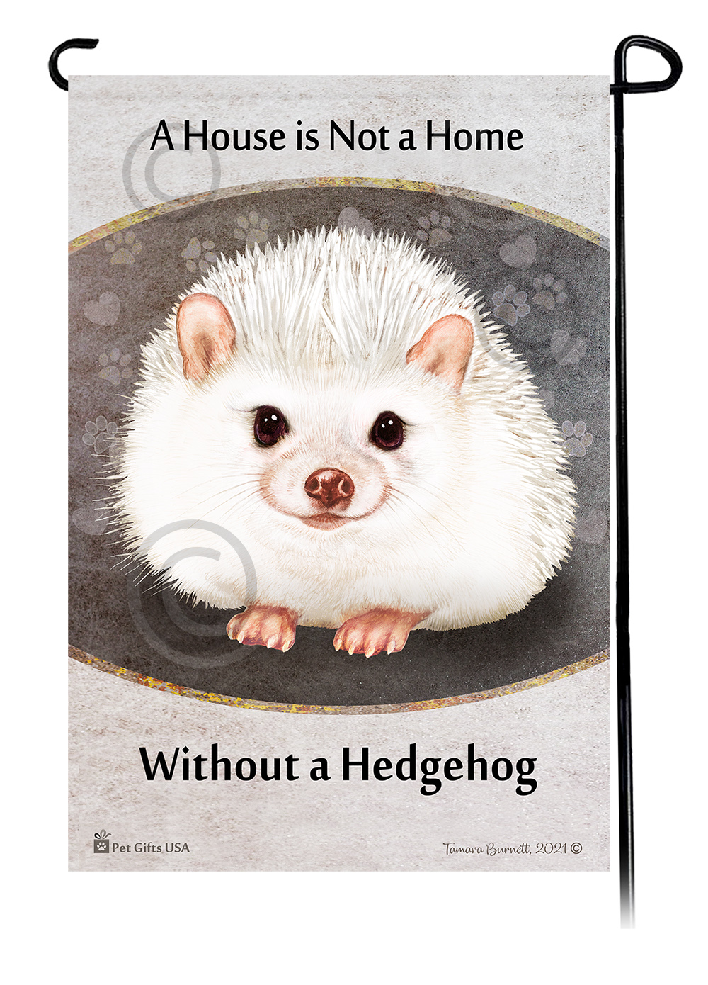 Hedgehog Black Eyed White (Leucistic) A House Is Not A Home - Garden Flag image