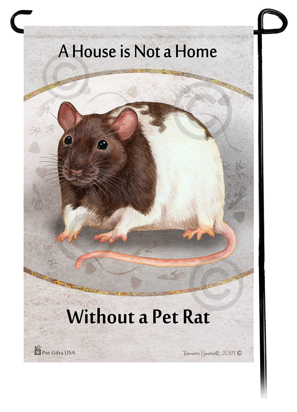 Rat Chocolate & White Hooded A House Is Not A Home - Garden Flag image