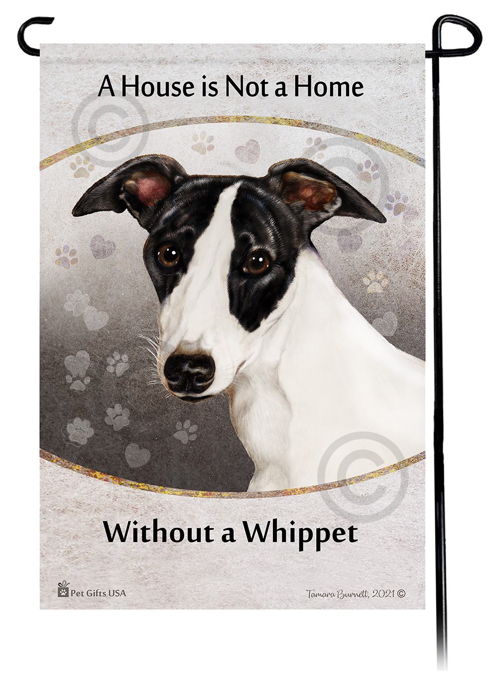 Whippet Black & White A House Is Not A Home - Garden Flag image