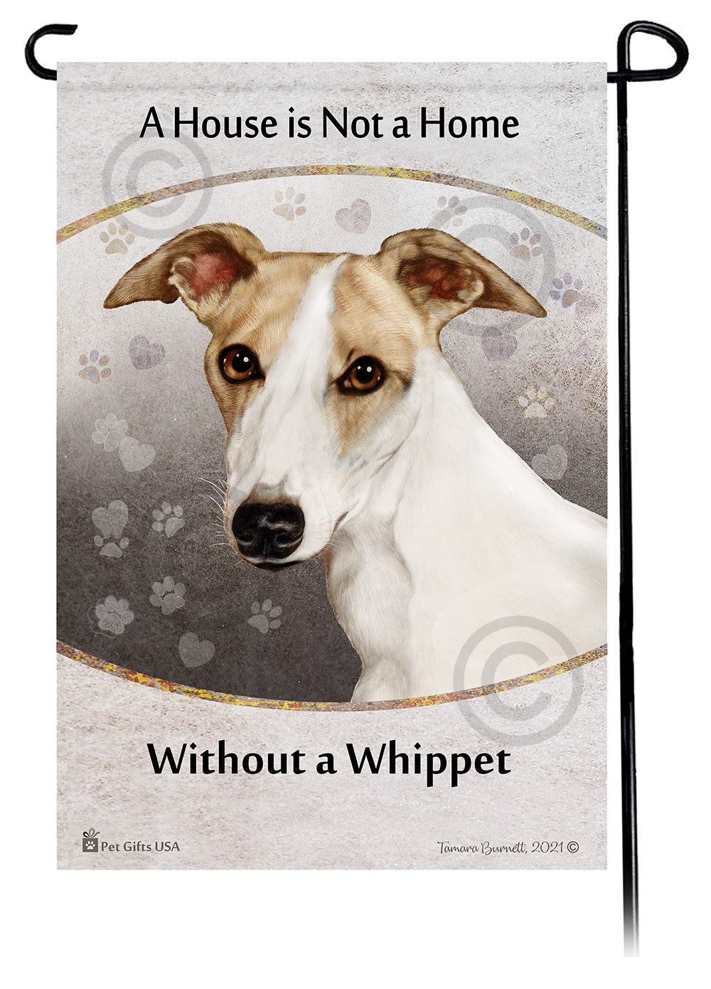 Whippet Tan & White A House Is Not A Home - Garden Flag image