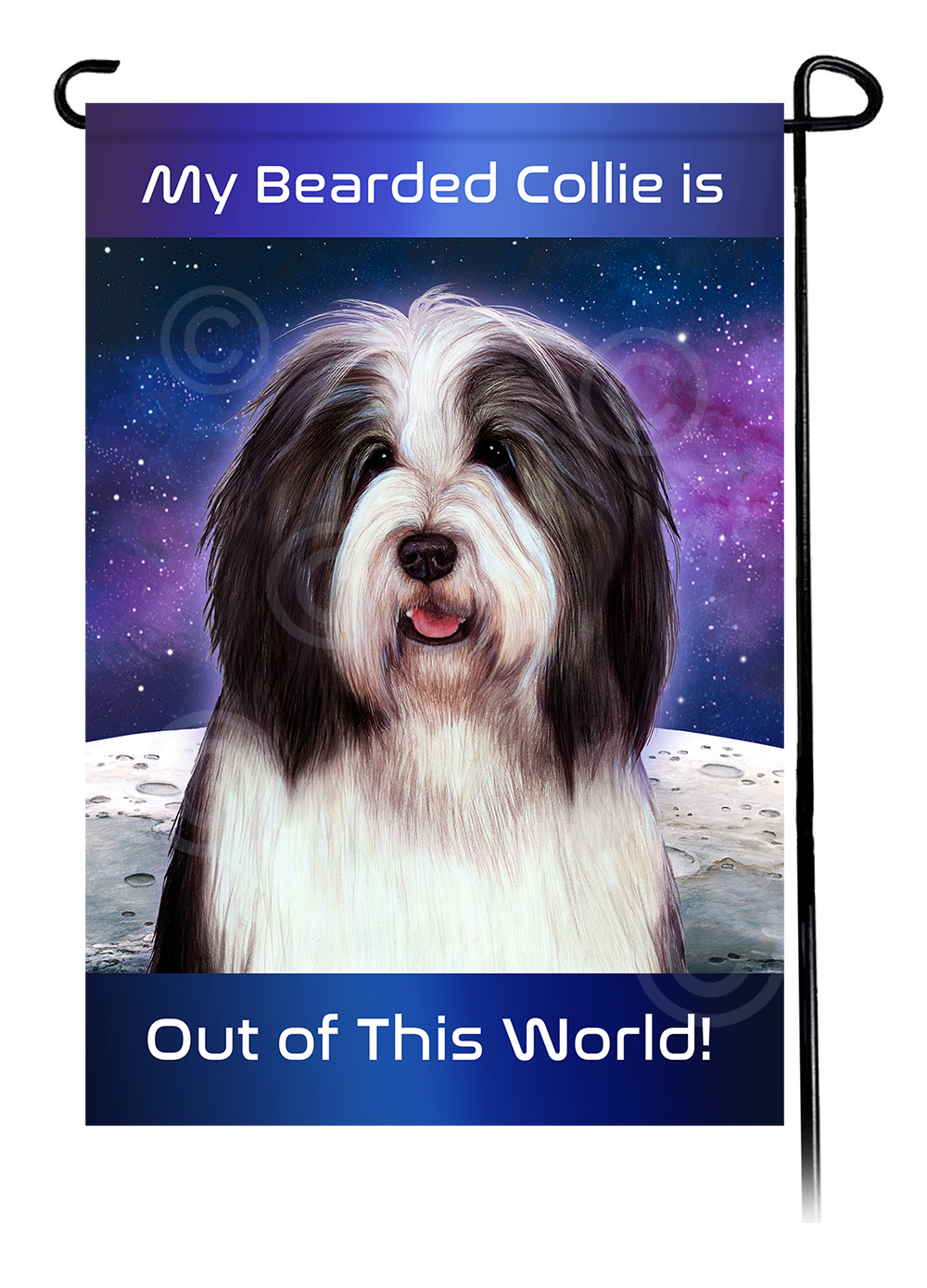 Bearded Collie Black/White - Out Of This World Garden Flag image