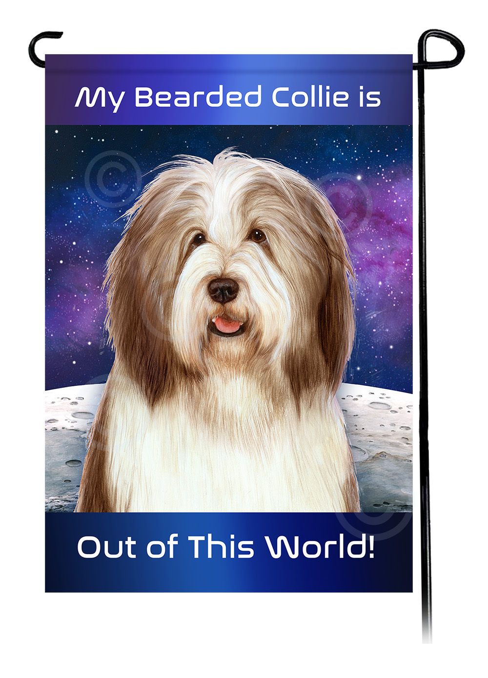 Bearded Collie Dark Liver/White - Out Of This World Garden Flag image