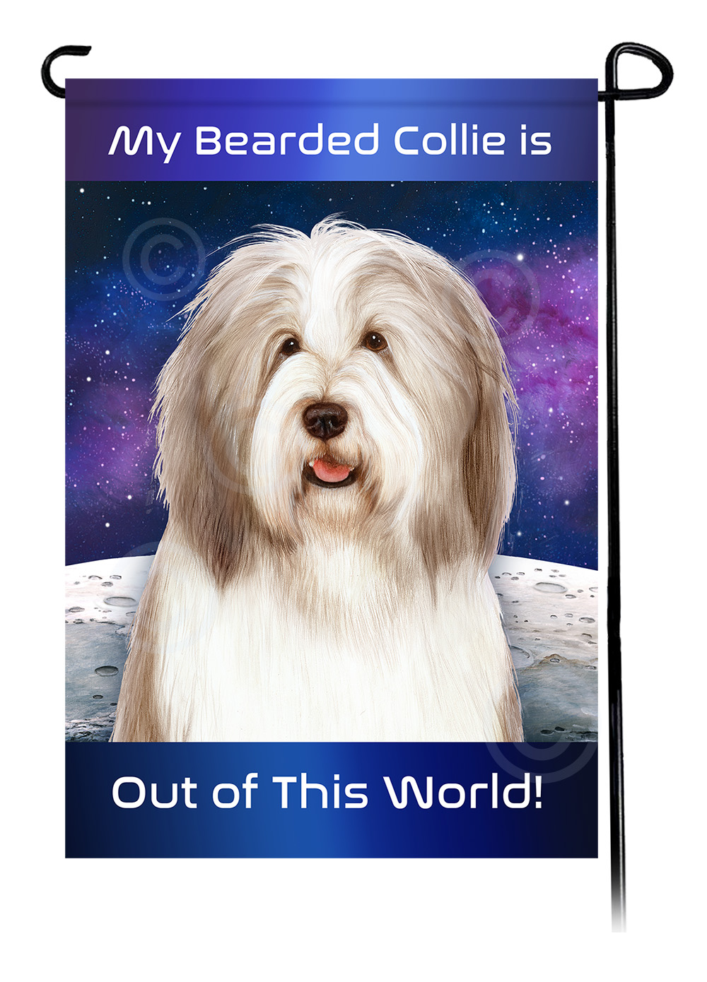 Bearded Collie Light Liver/White - Out Of This World Garden Flag image
