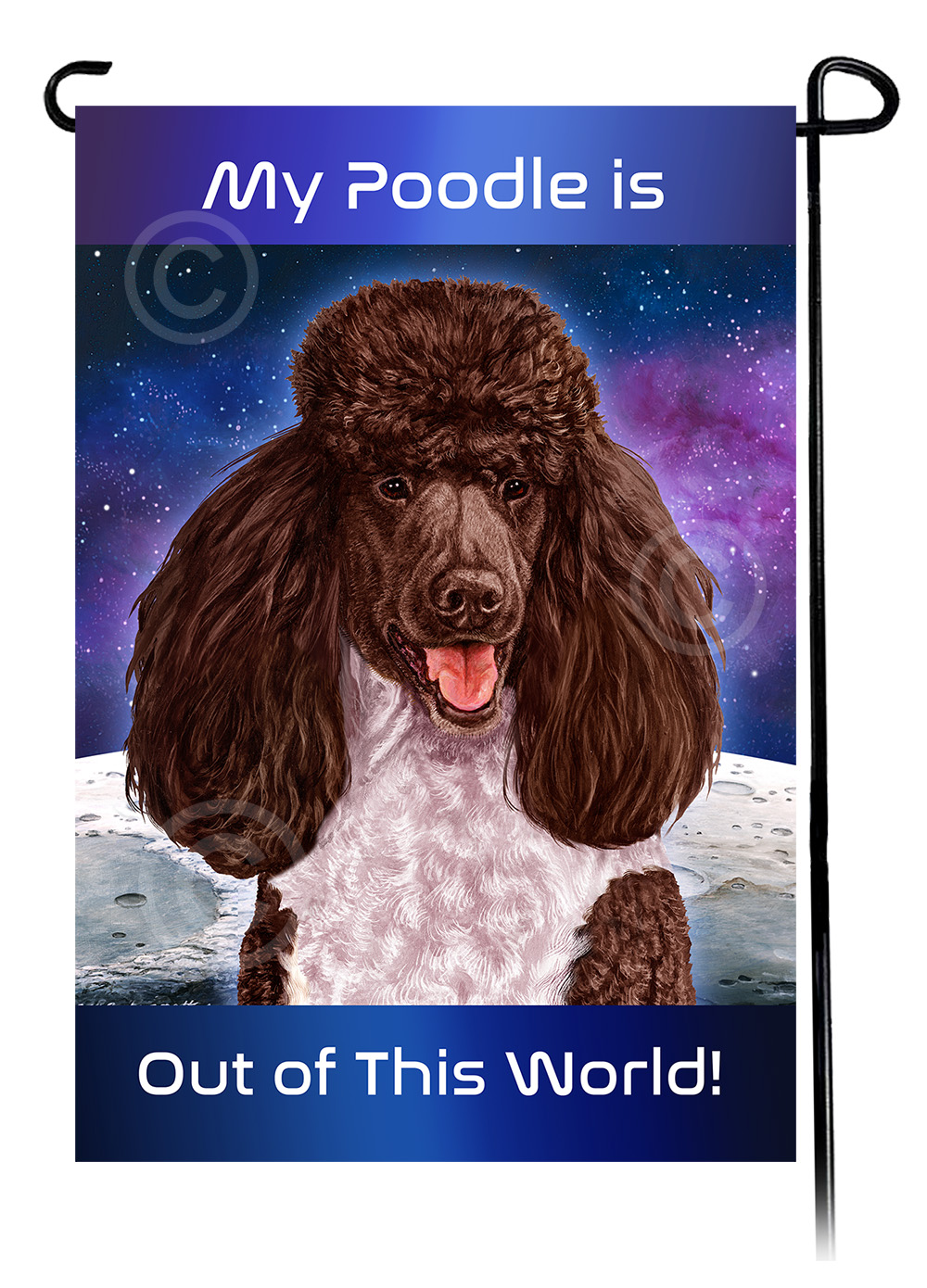 Poodle Standard Chocolate and White - Out Of This World Garden Flag image