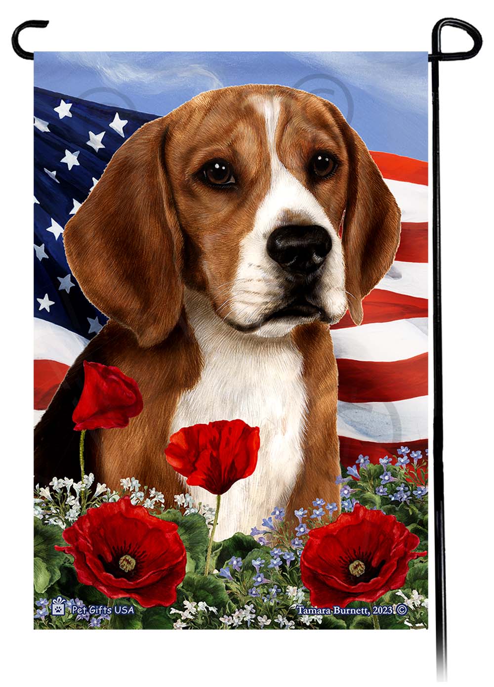 Beagle - Patriotic Flowers Garden Flag image