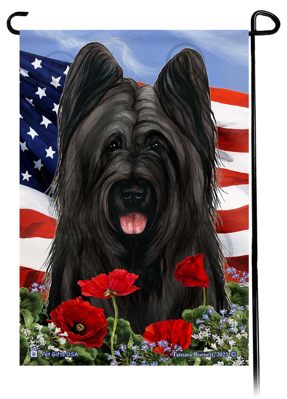 Briard Black Cropped - Patriotic Flowers Garden Flag image