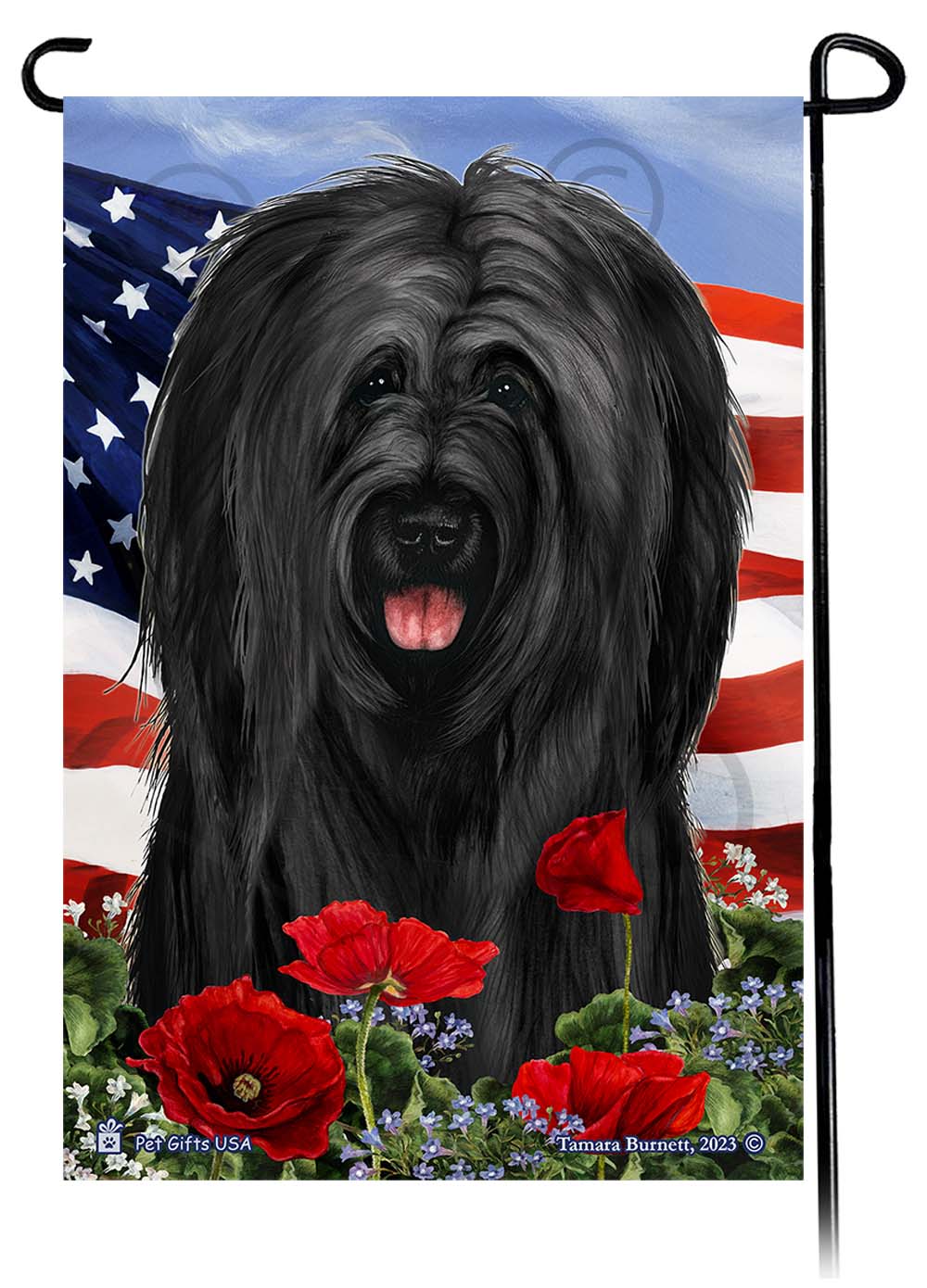 Briard Black Uncropped - Patriotic Flowers Garden Flag image