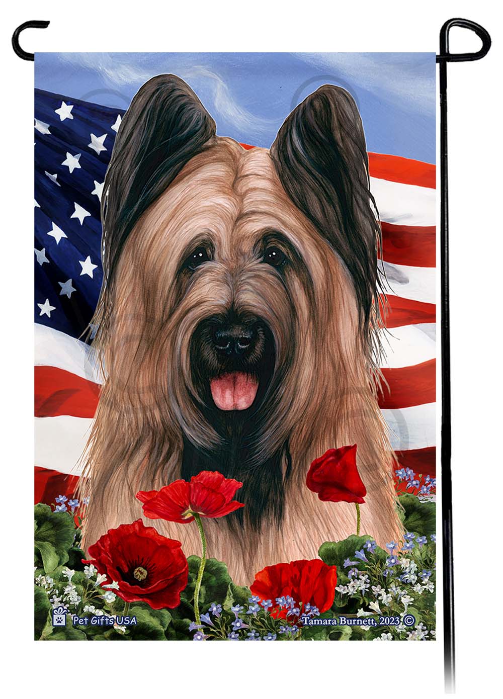 Briard Fawn Cropped - Patriotic Flowers Garden Flag image