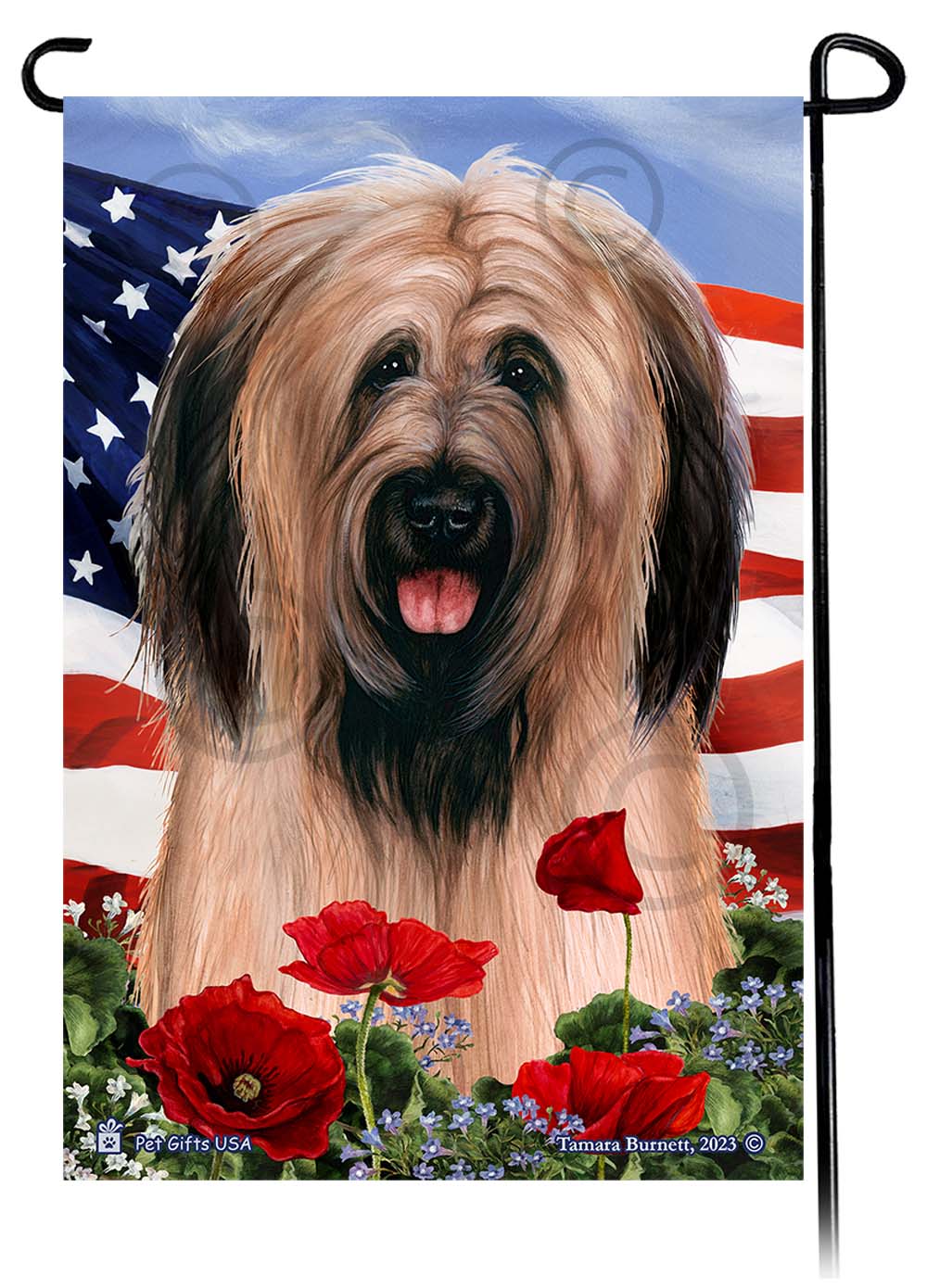Briard Fawn Uncropped - Patriotic Flowers Garden Flag image