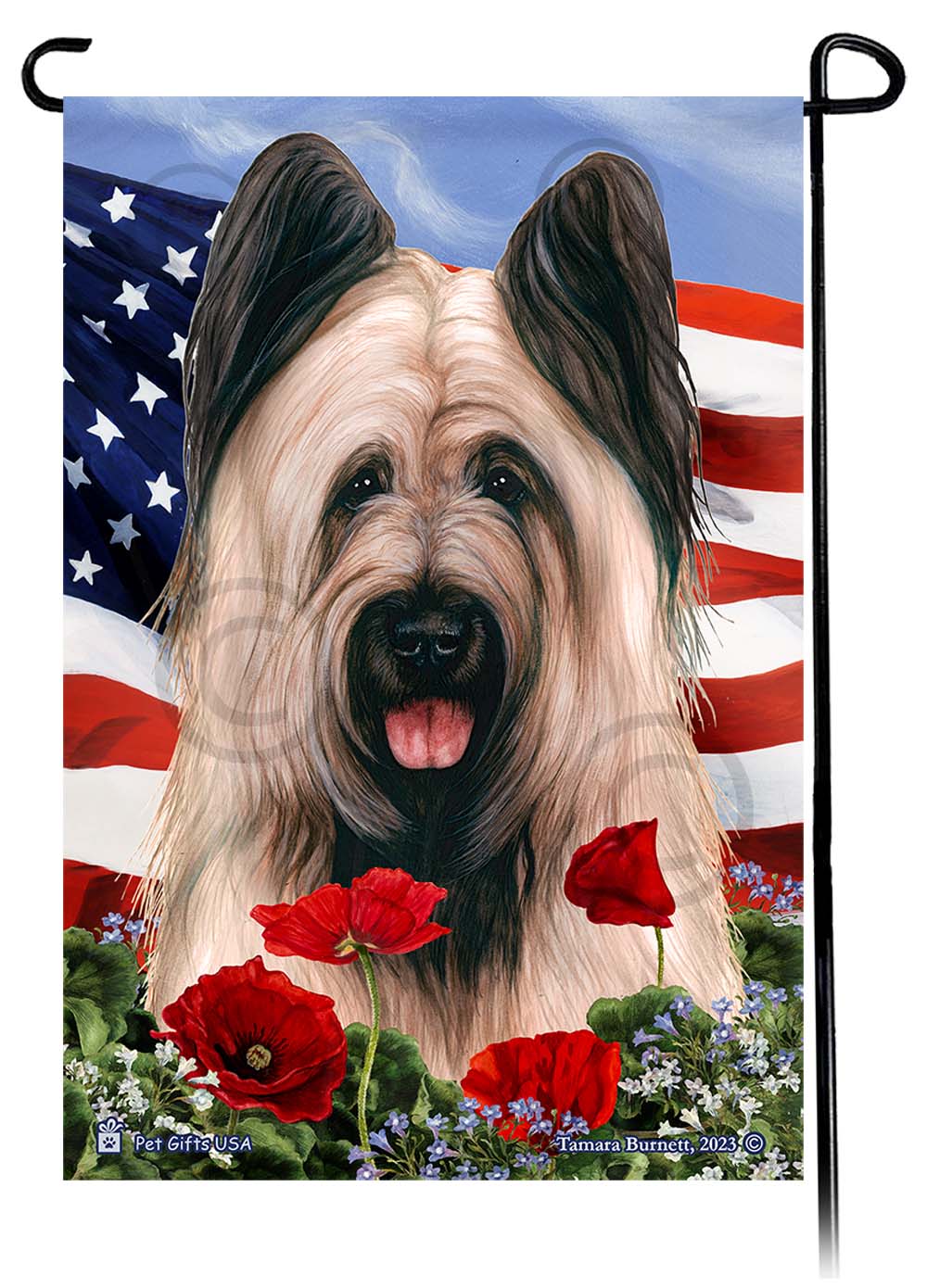Briard Light Fawn Cropped - Patriotic Flowers Garden Flag image
