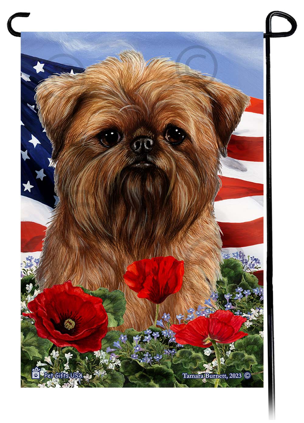 Brussels Griffon - Patriotic Flowers Garden Flag image