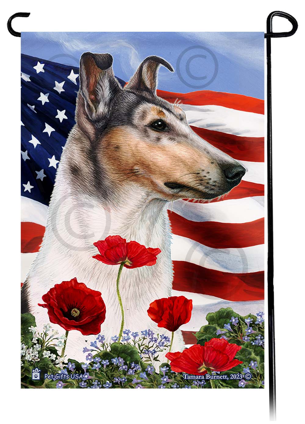 Smooth Collie Blue Merle - Patriotic Flowers Garden Flag image