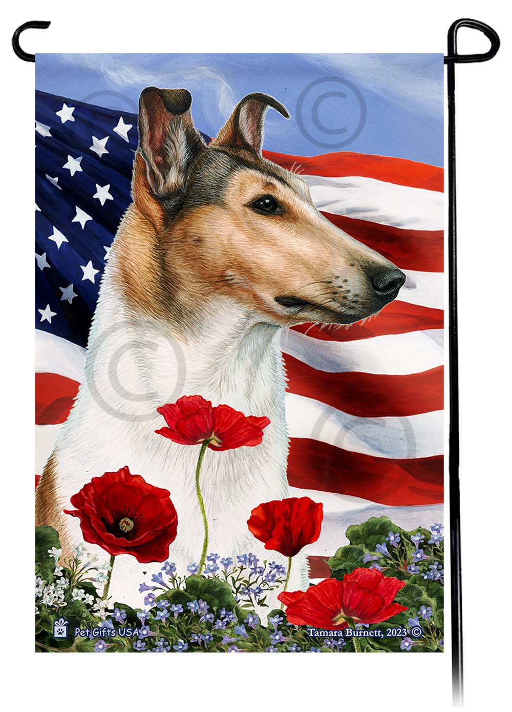 Smooth Collie Sable and White - Patriotic Flowers Garden Flag image