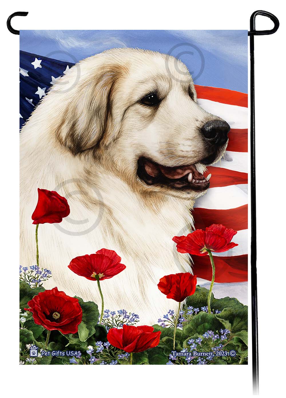Great Pyrenees - Patriotic Flowers Garden Flag image