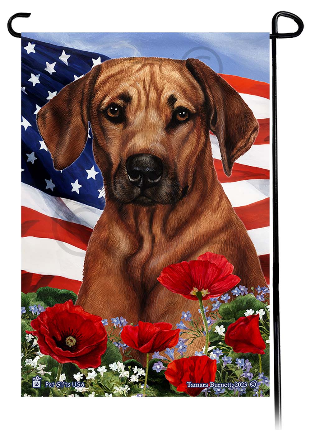 Rhodesian Ridgeback - Patriotic Flowers Garden Flag image