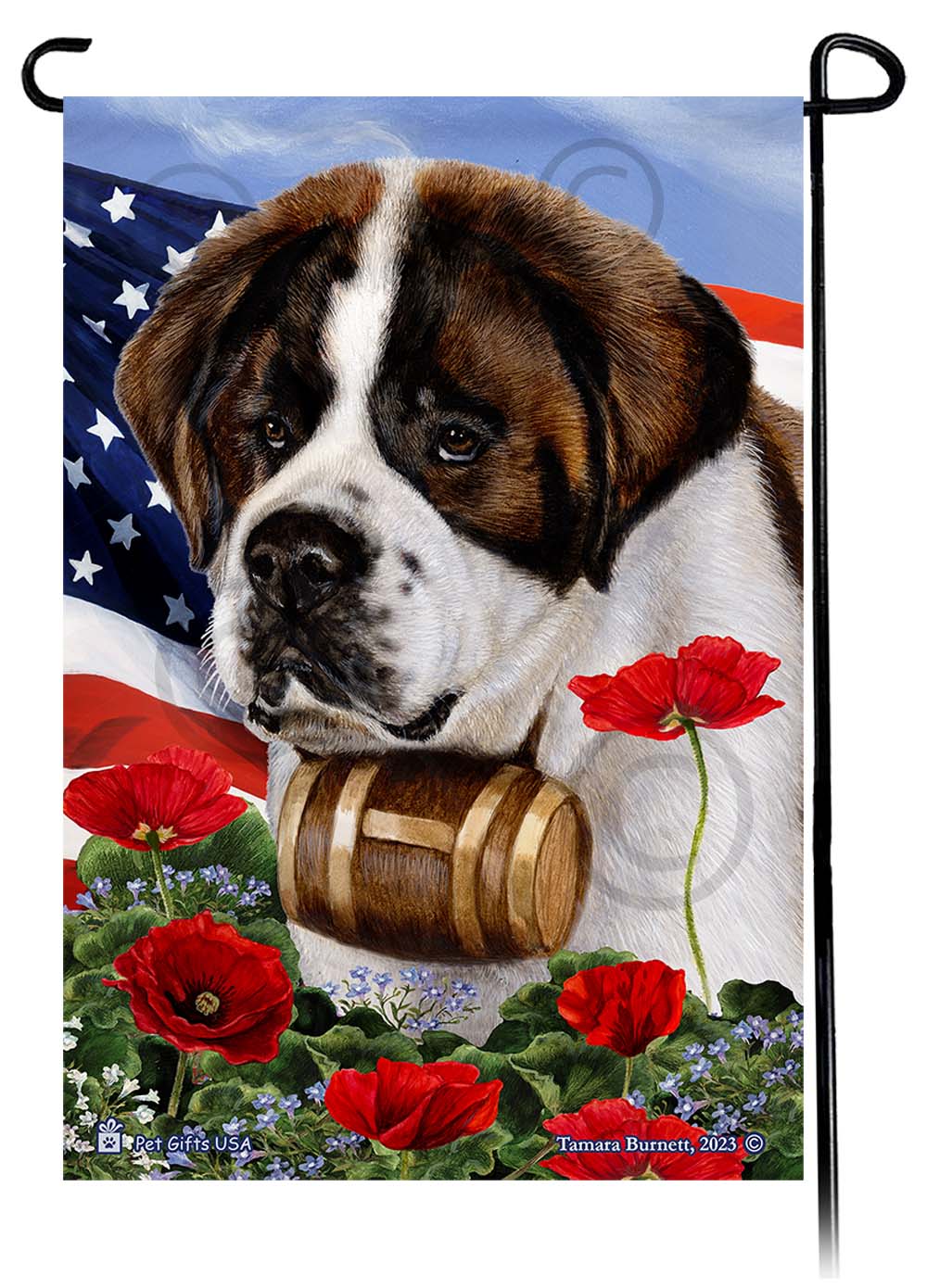 Saint Bernard - Patriotic Flowers Garden Flag image