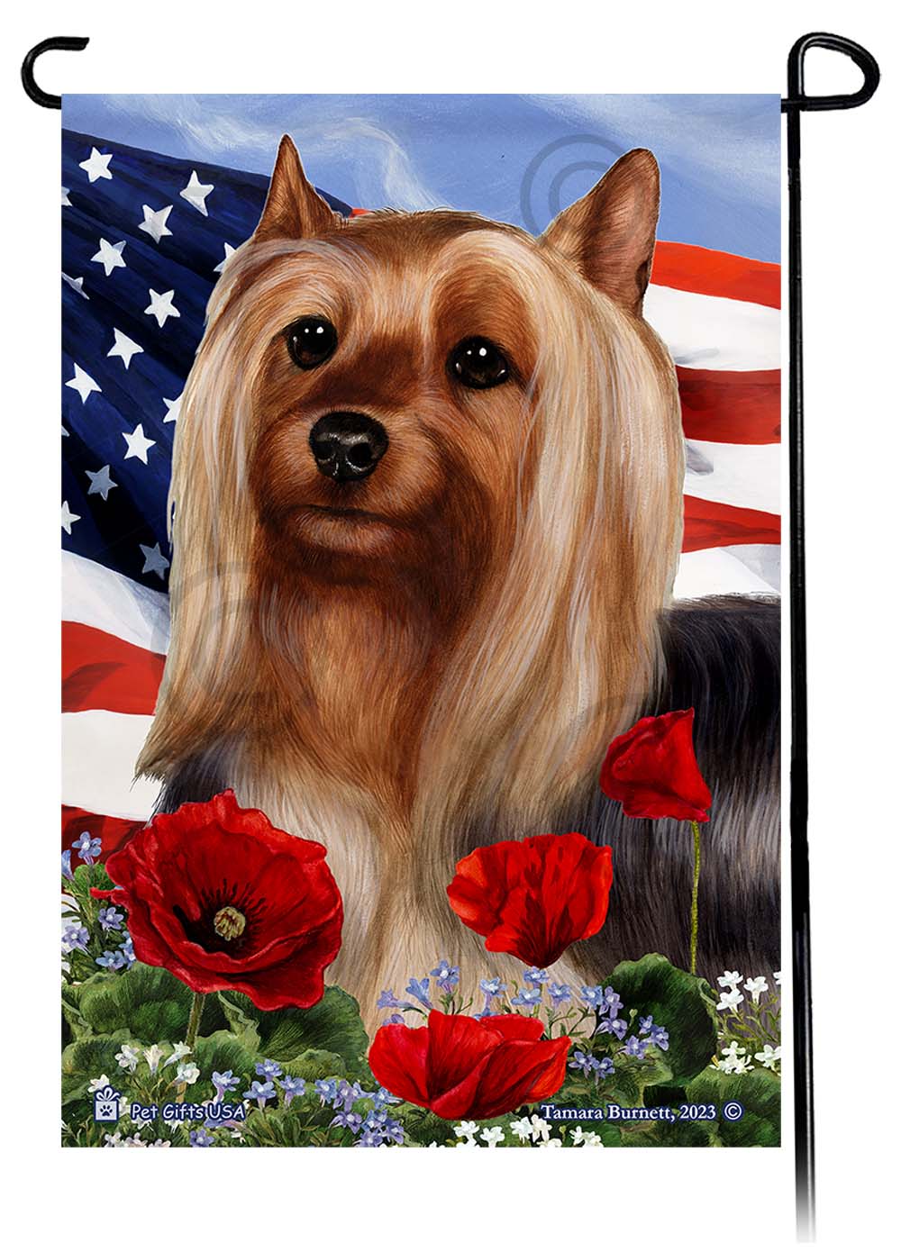 Silky Terrier - Patriotic Flowers Garden Flag image