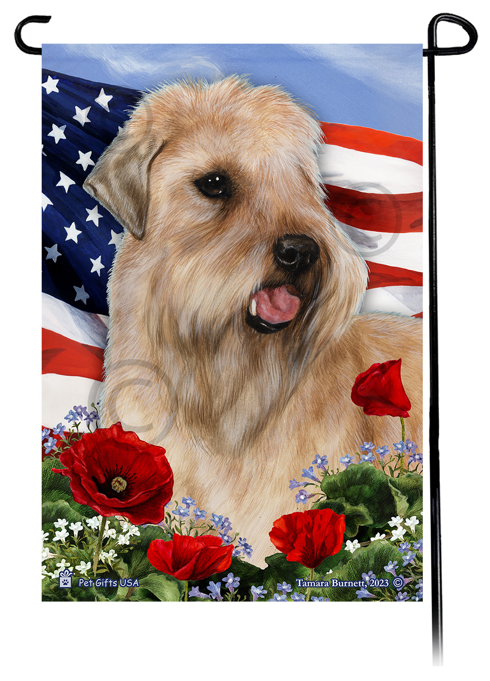 Soft Coated Wheaten Show Cut Patriotic Flowers Garden Flag Pet