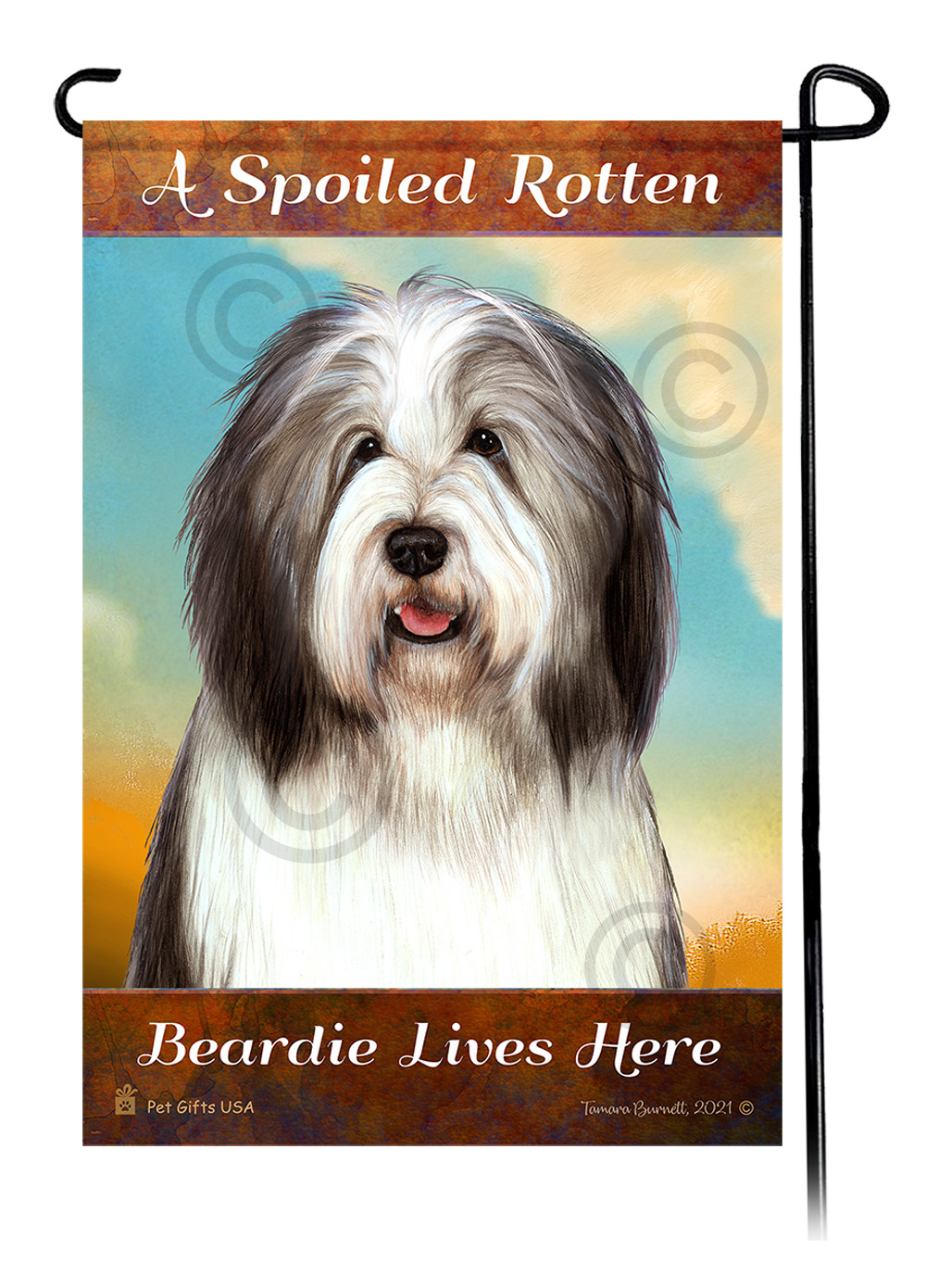 A Spoiled Rotten Bearded Collie Gray and White Lives Here - Garden Flag image