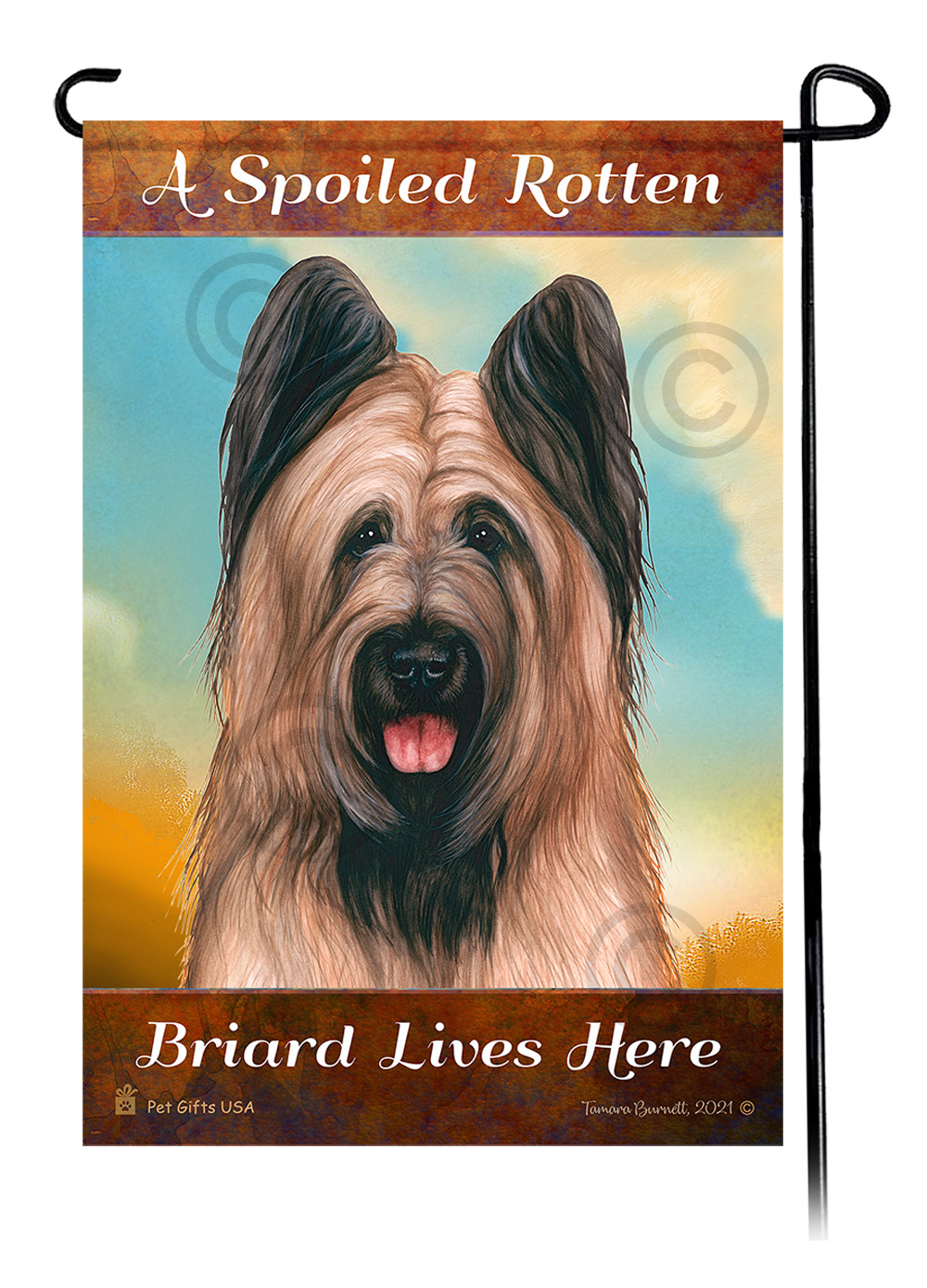 A Spoiled Rotten Briard Fawn Cropped - NEW Lives Here - Garden Flag image