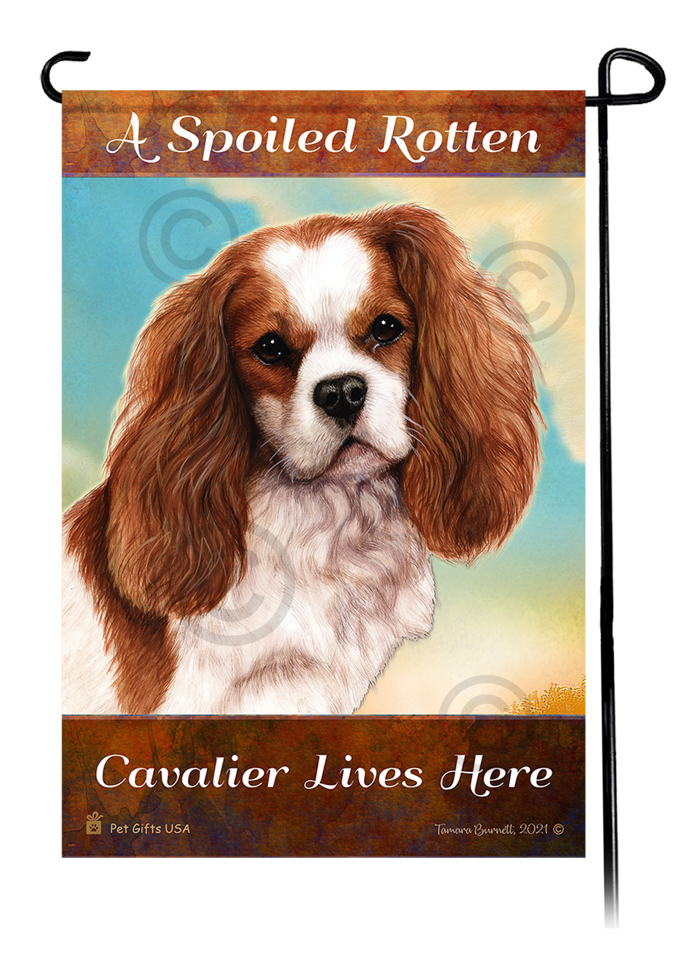 A Spoiled Rotten Cavalier King Charles Blenheim Lives Here - Garden Flag image