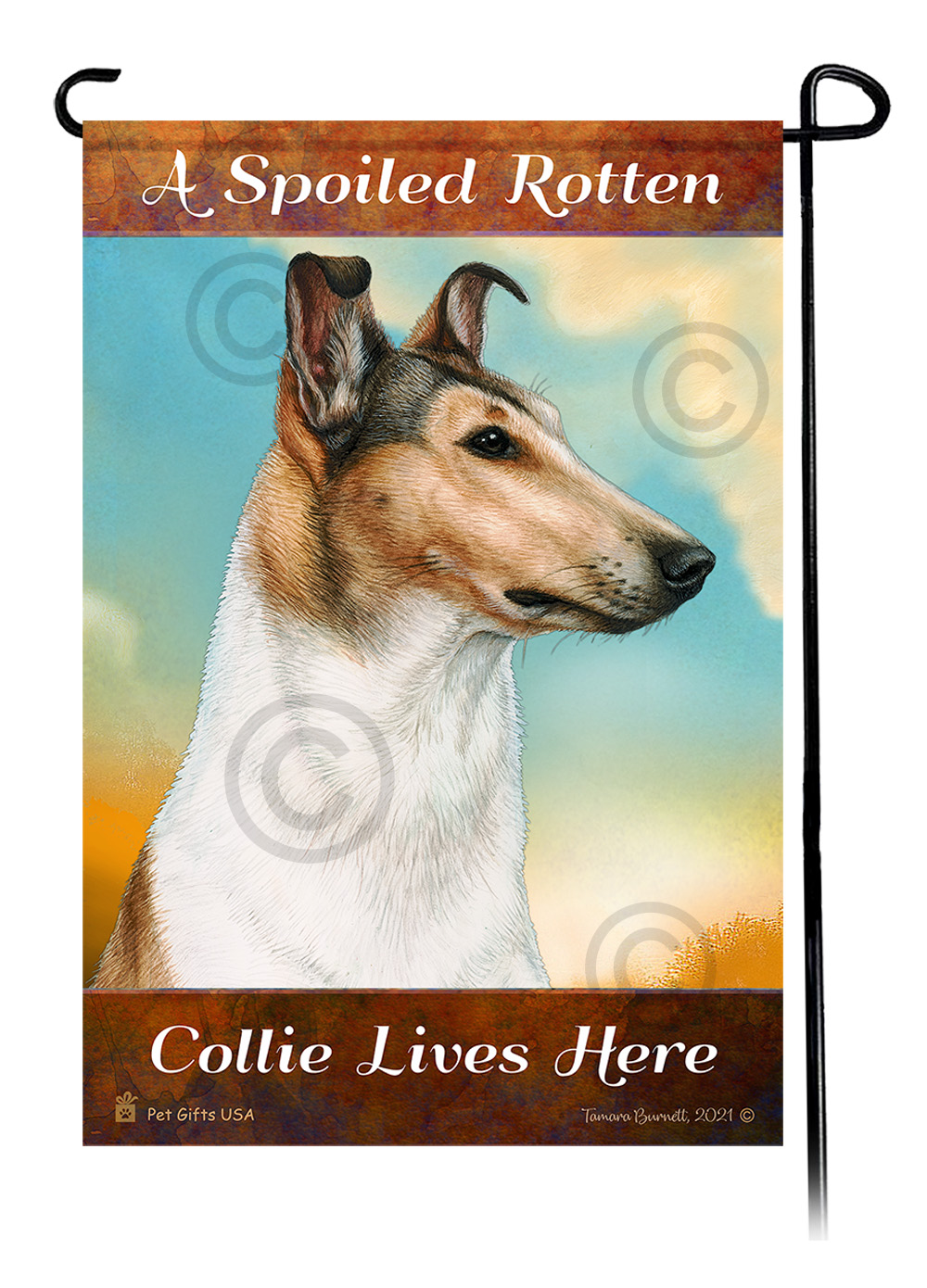 A Spoiled Rotten Smooth Collie Sable and White - NEW Lives Here - Garden Flag image