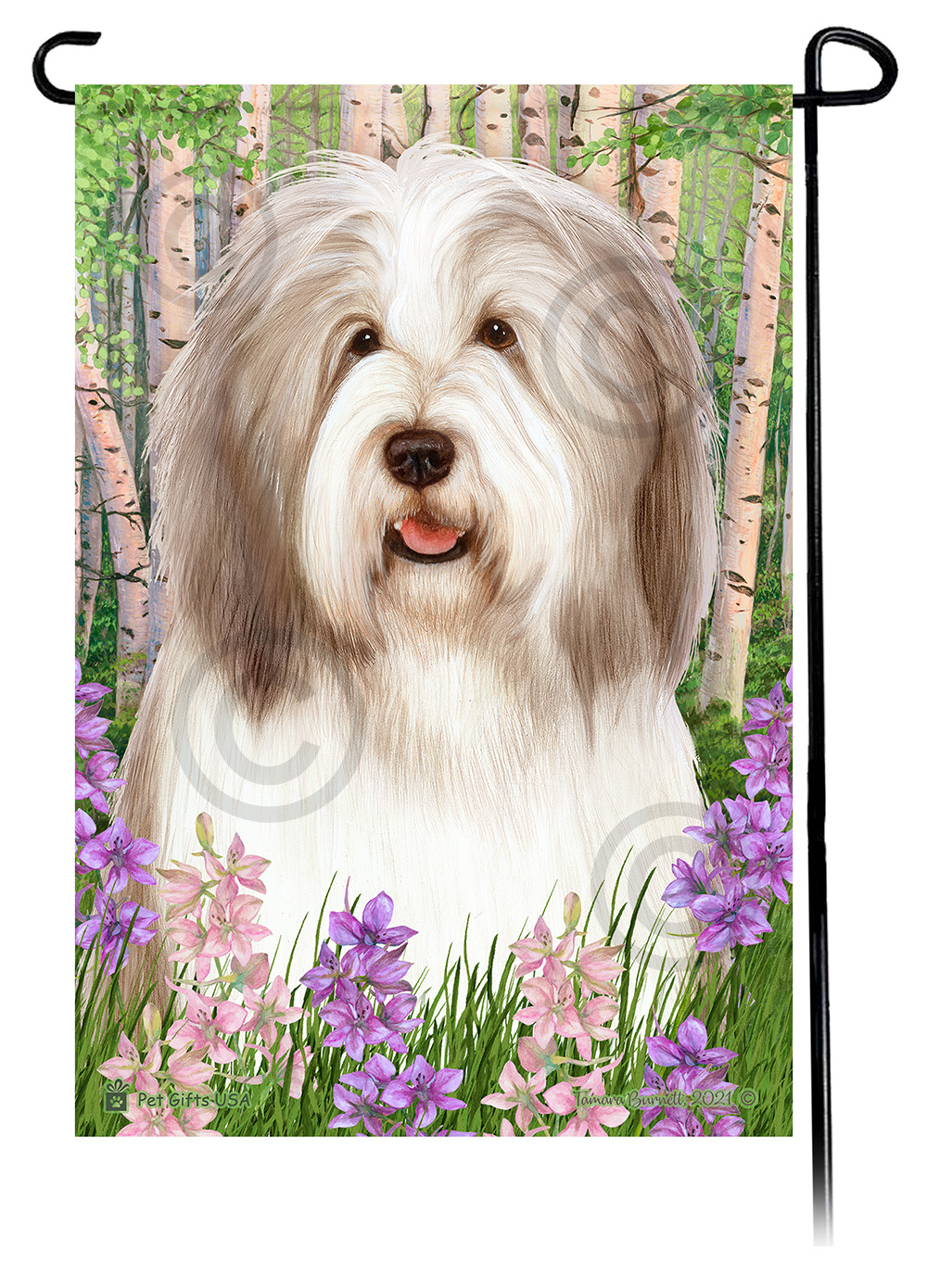 Bearded Collie Light Liver & White Spring Flowers Flag image
