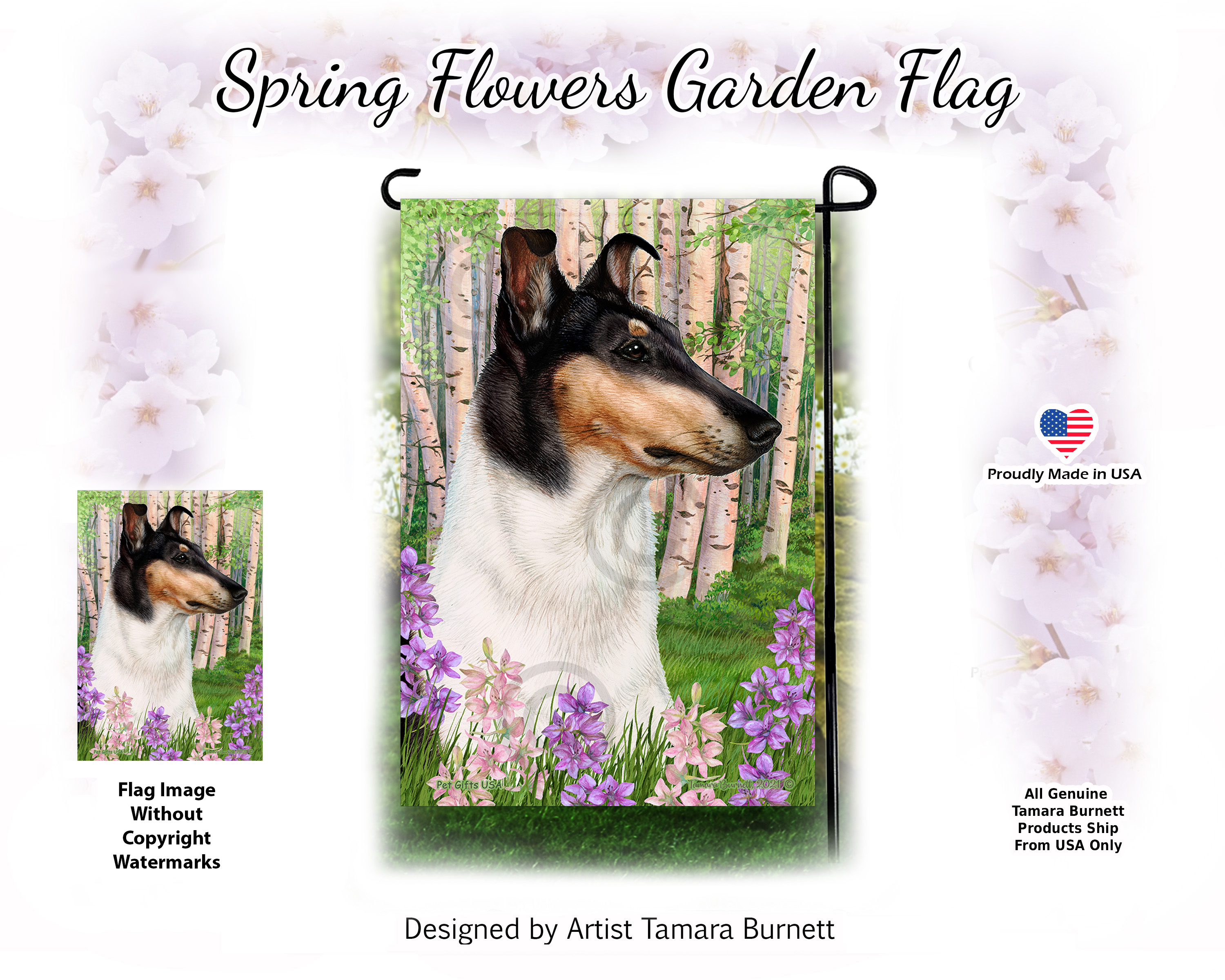 Smooth Collie Tri-Color Spring Flowers - Garden Flag image