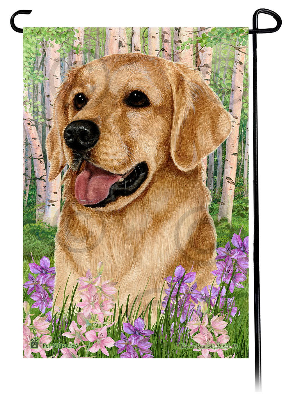 Golden Retriever Spring Flowers Flag image