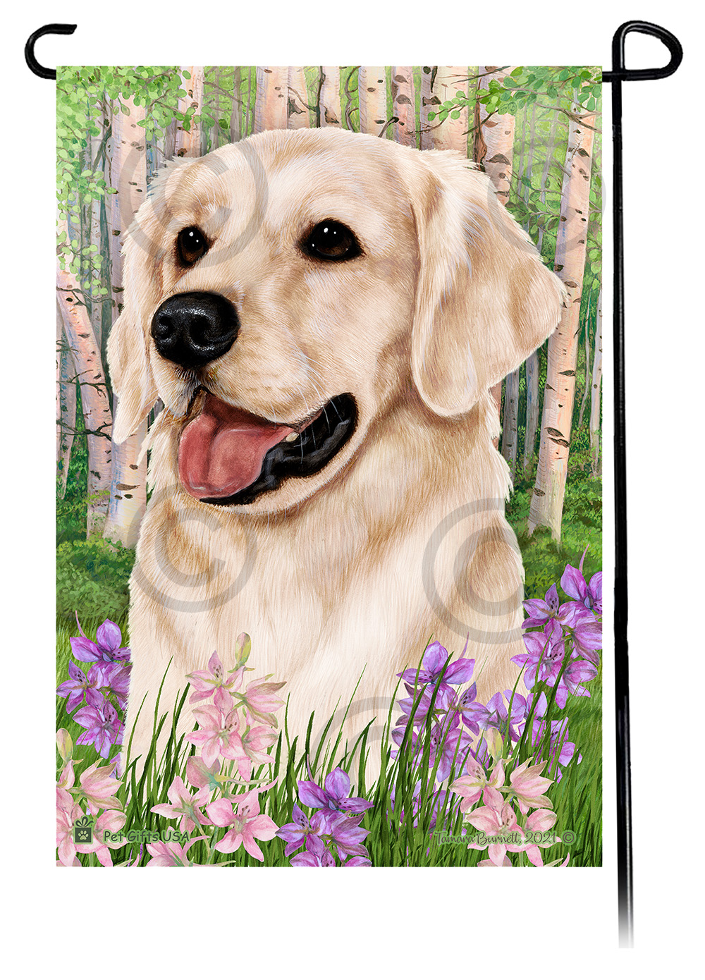 Golden Retriever White Spring Flowers Flag image
