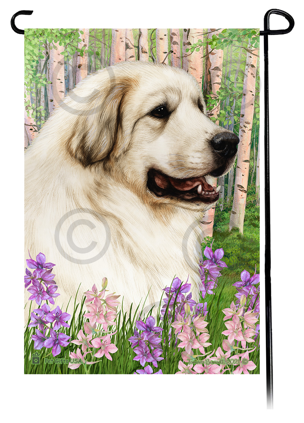 Great Pyrenees Spring Flowers Flag image