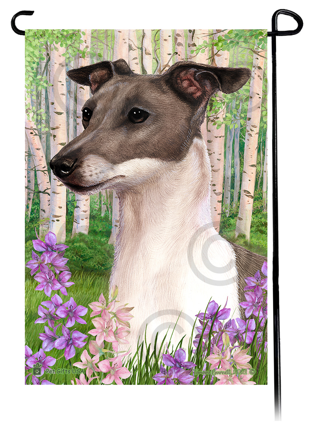 Italian Greyhound Grey & White Spring Flowers Flag image