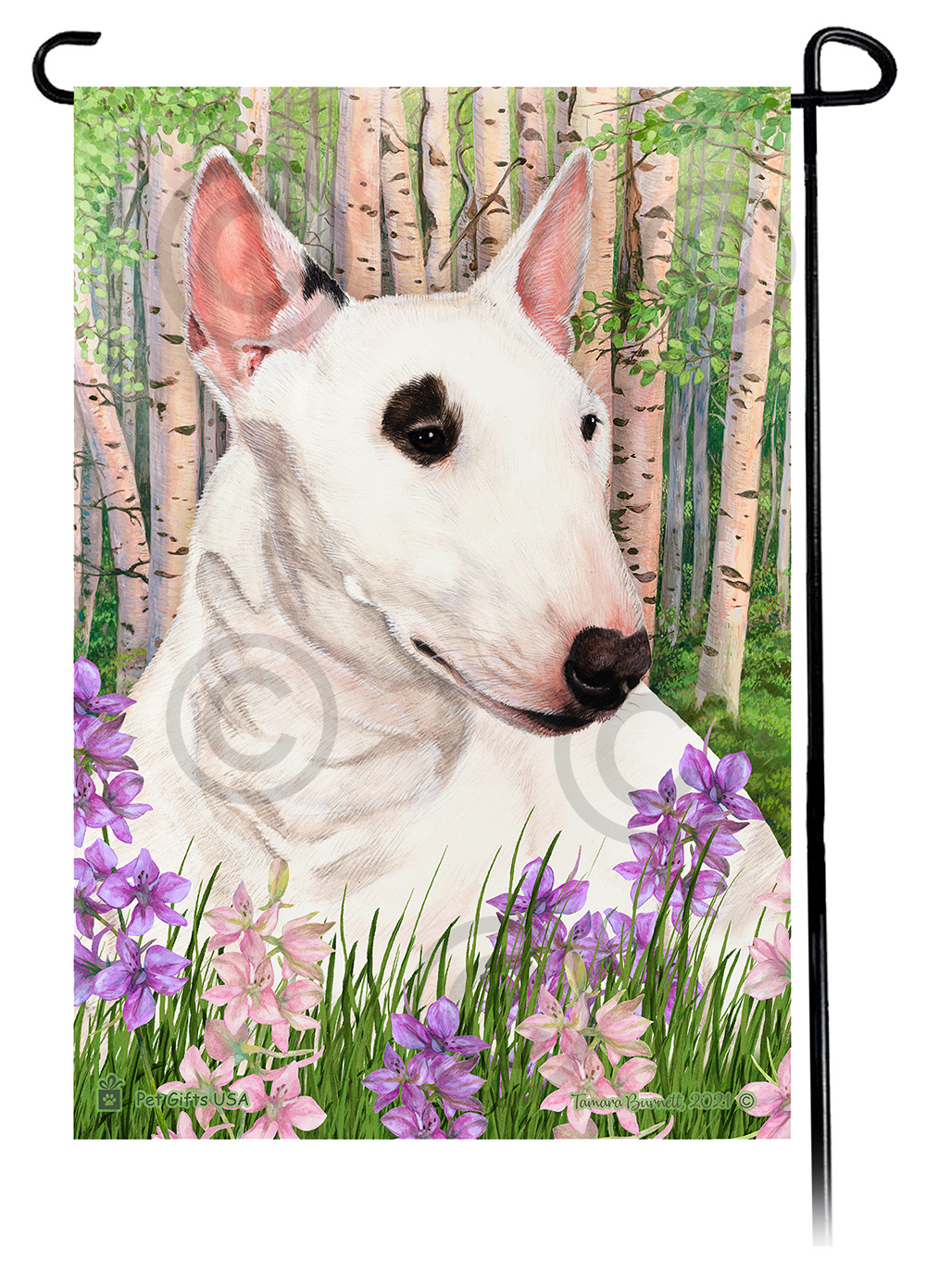 Bull Terrier Mini White Spring Flowers Flag Image