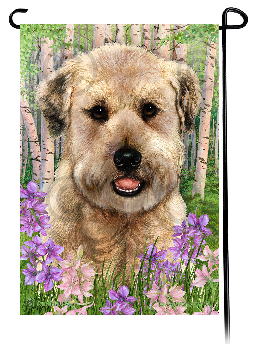 Soft Coated Wheaten Puppy Cut Spring Flowers Flag image