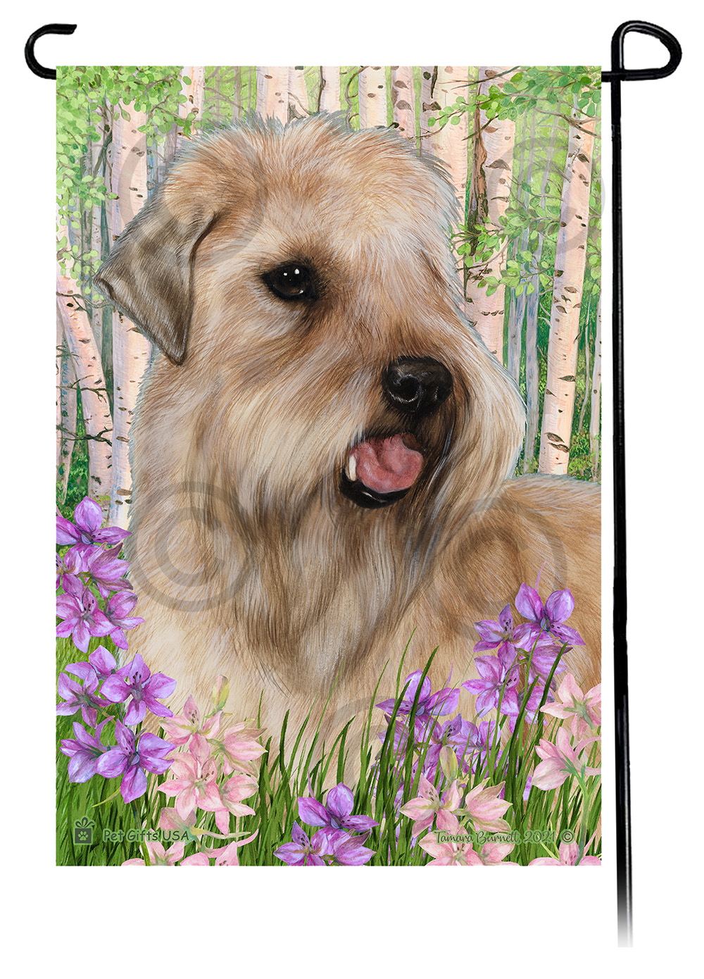 Soft Coated Wheaten Show Cut Spring Flowers Flag image