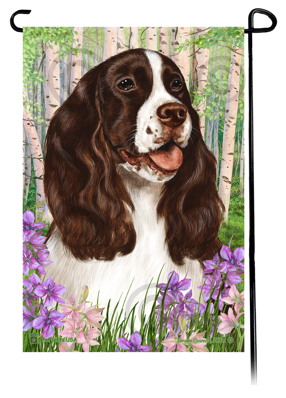 Springer Spaniel Liver & White Spring Flowers Flag image